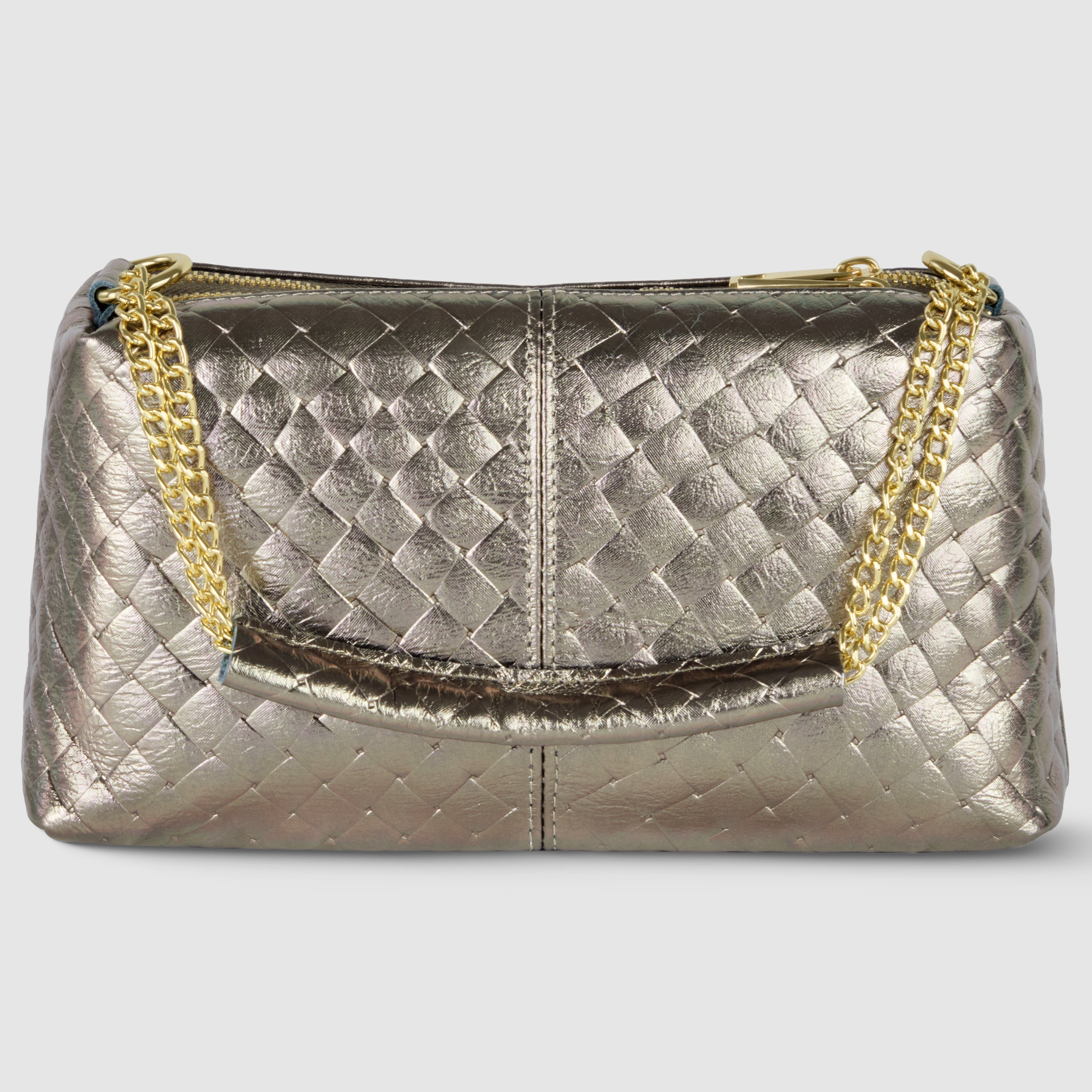 Italian Genuine Weave Metallic Suede Crossbody Bag
