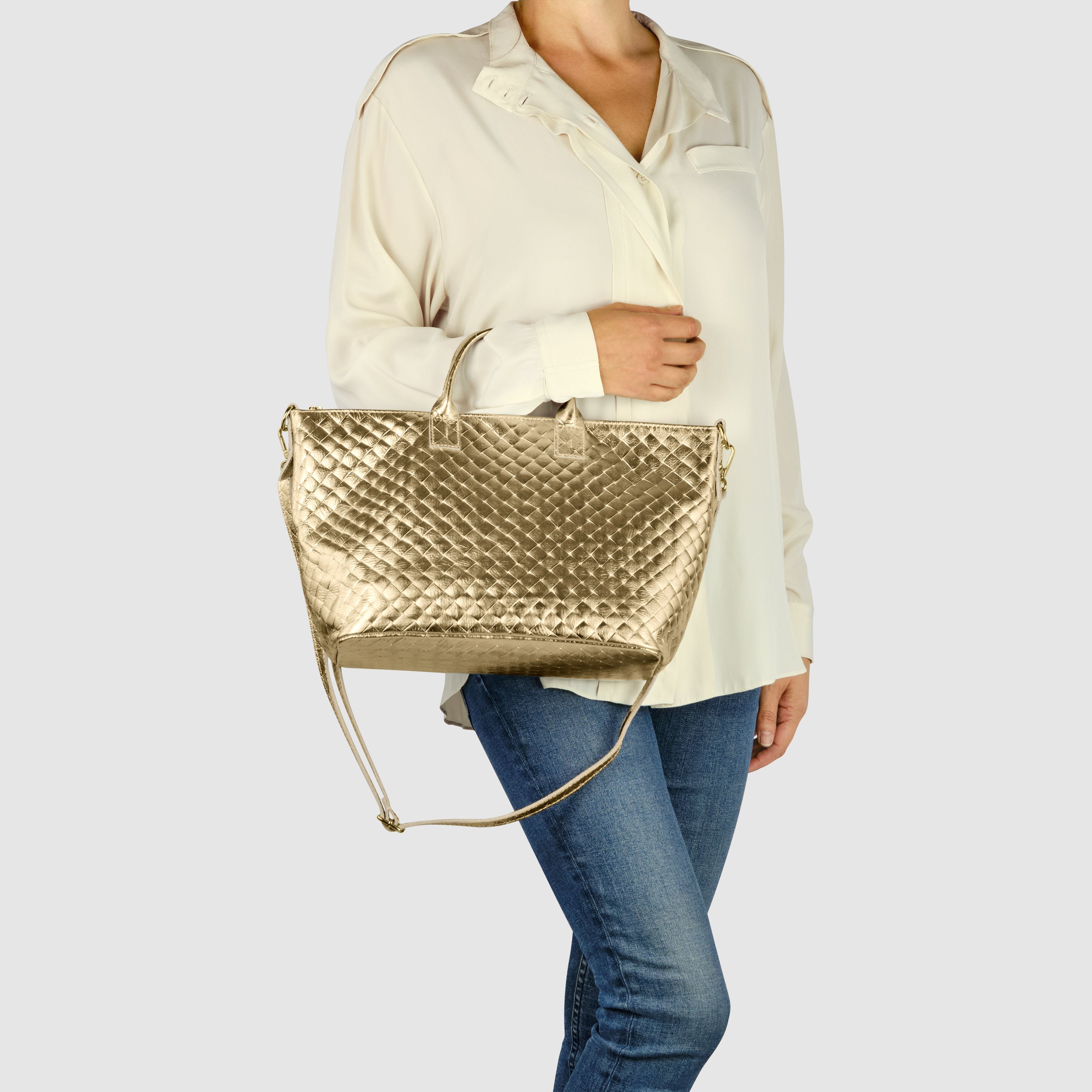 Italian Metallic Suede Weave Top-Handle Handbag