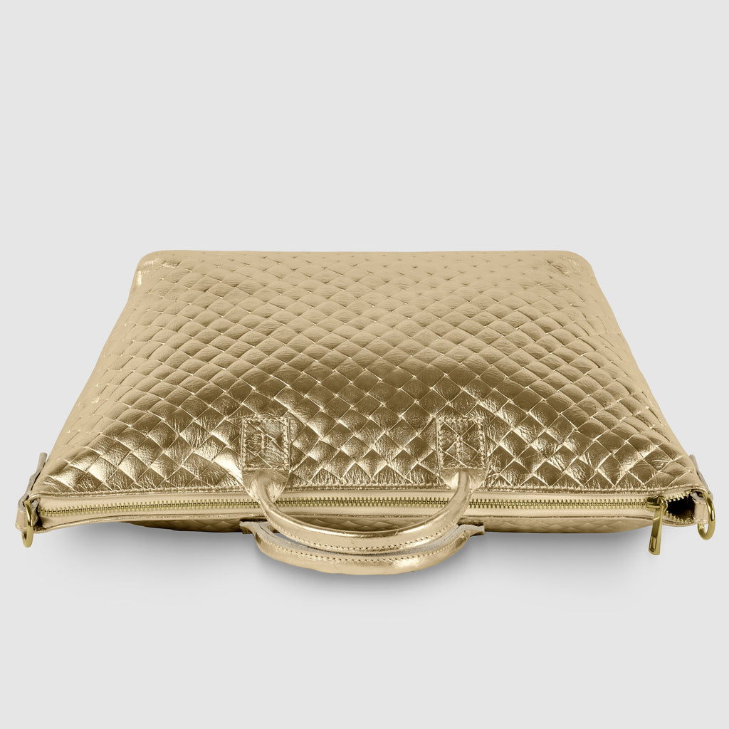 Italian Metallic Suede Weave Top-Handle Handbag