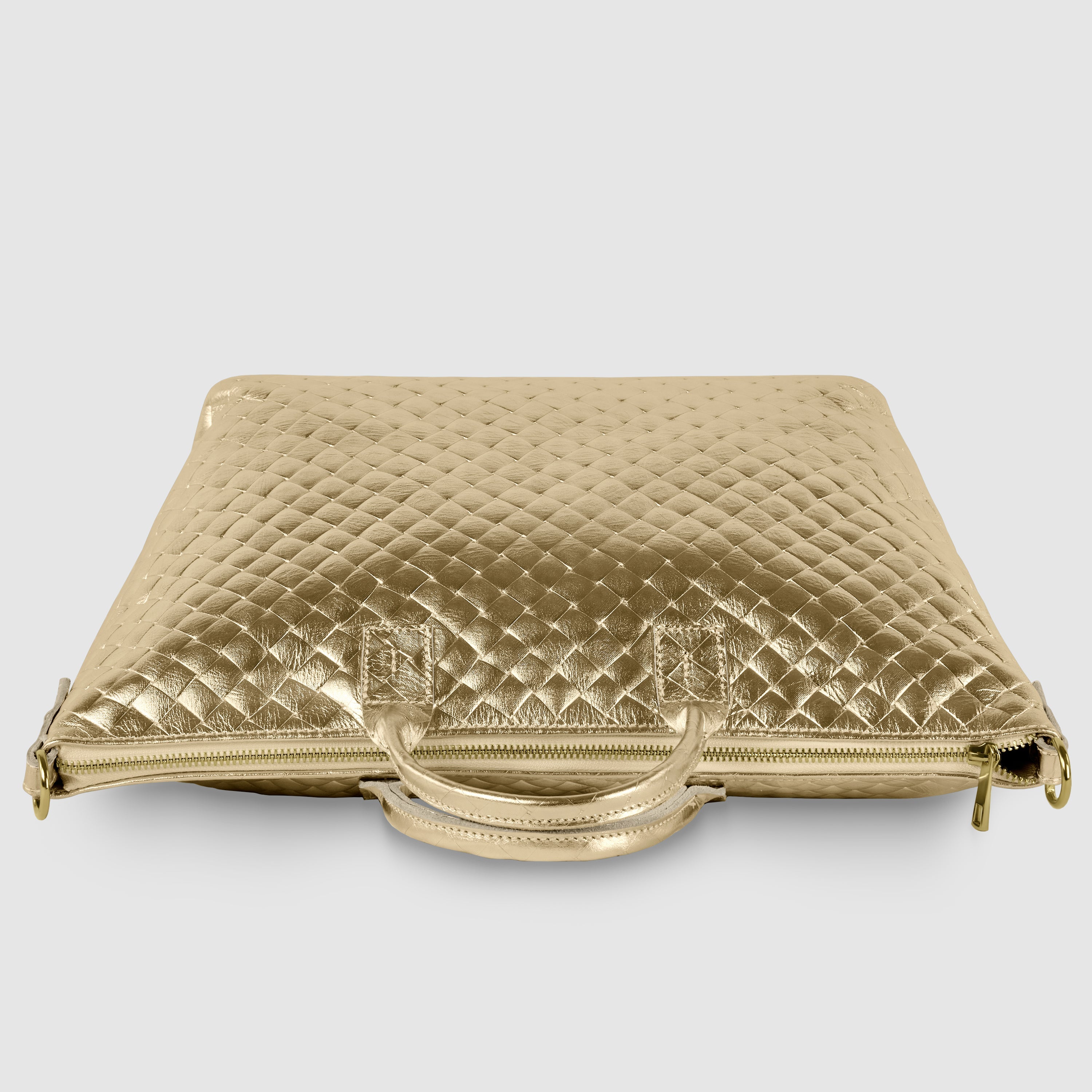 Italian Metallic Suede Weave Top-Handle Handbag