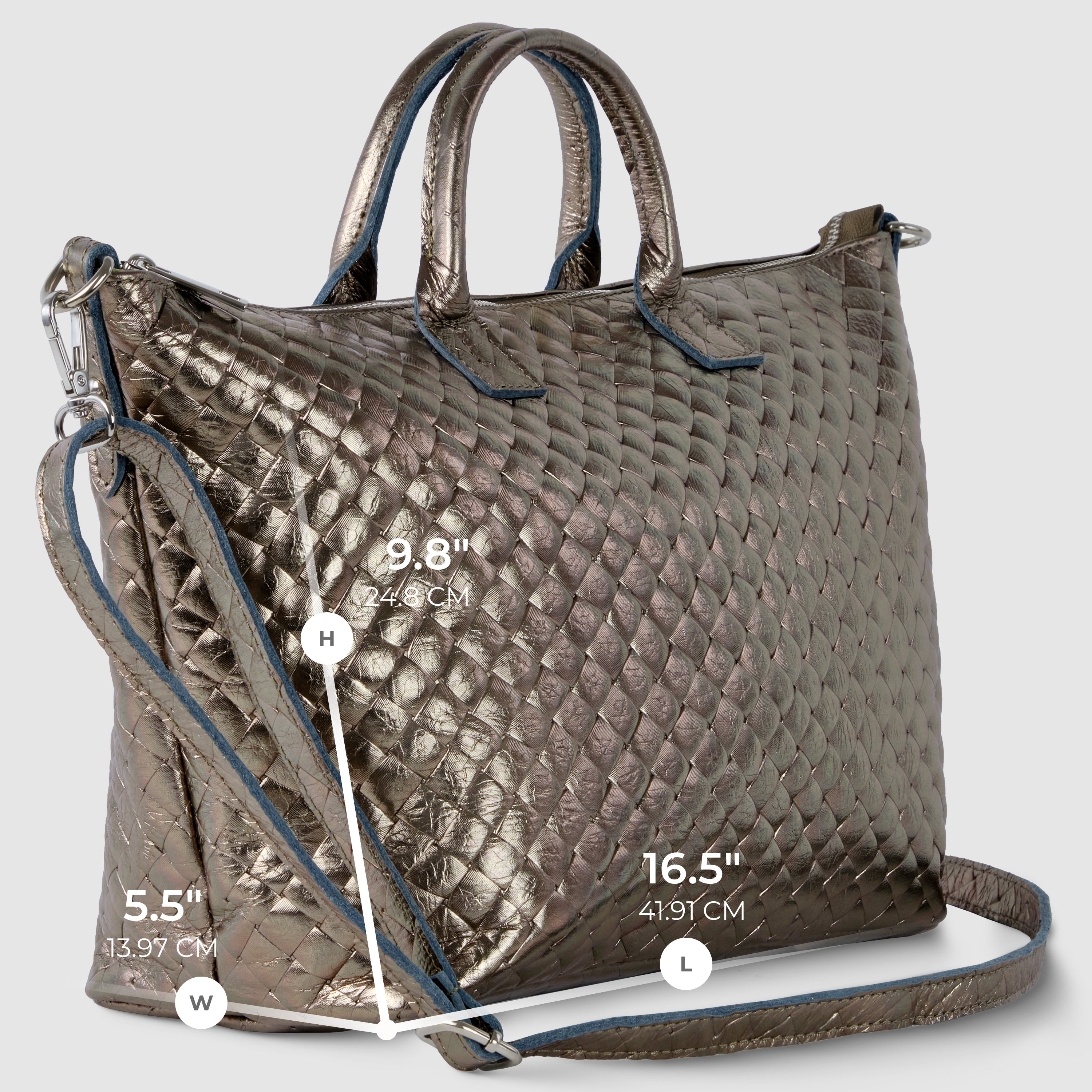 Italian Metallic Suede Weave Top-Handle Handbag