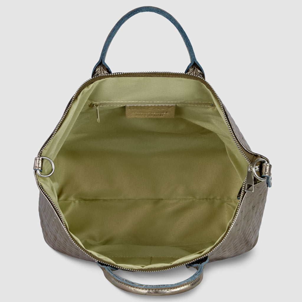 Italian Metallic Suede Weave Top-Handle Handbag