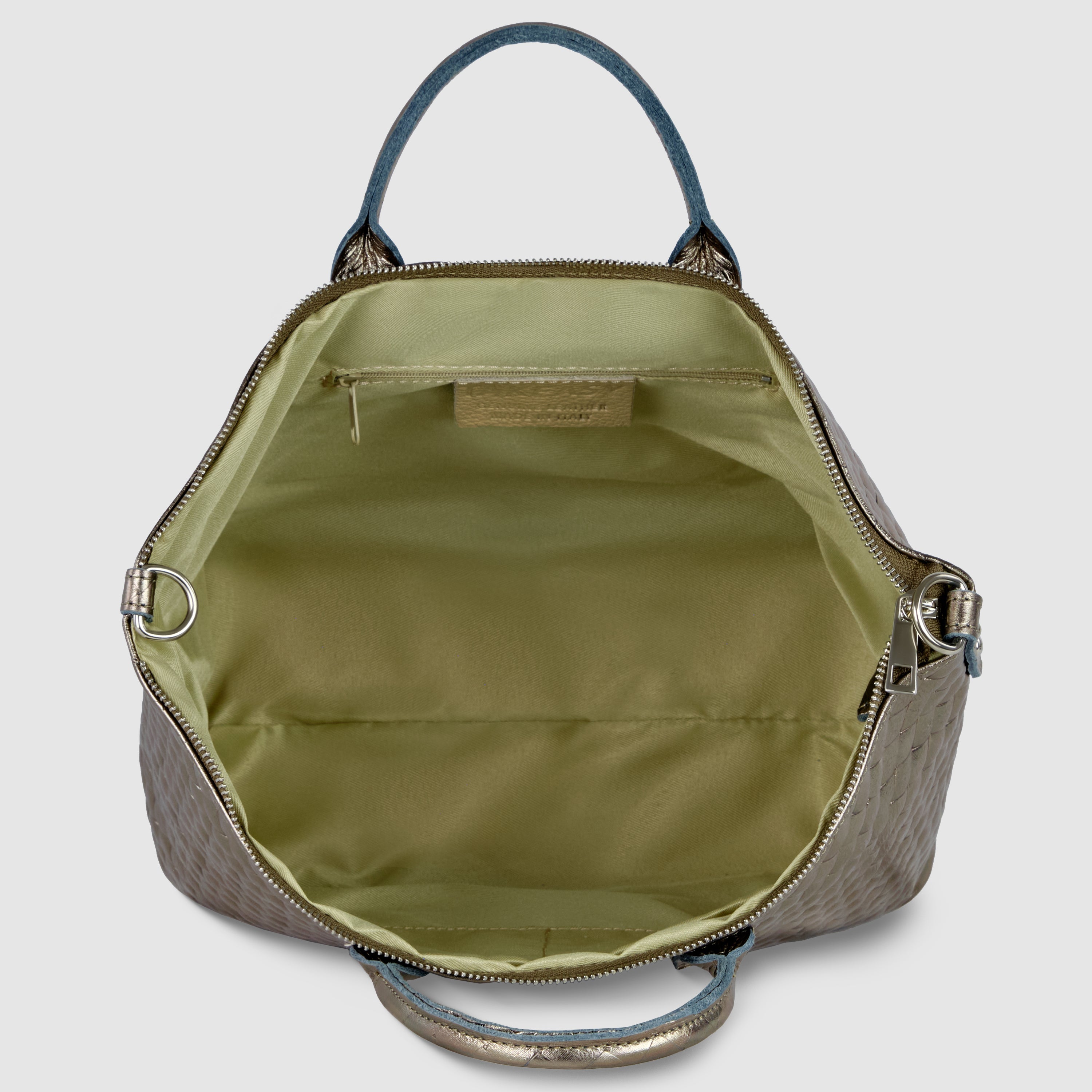 Italian Metallic Suede Weave Top-Handle Handbag