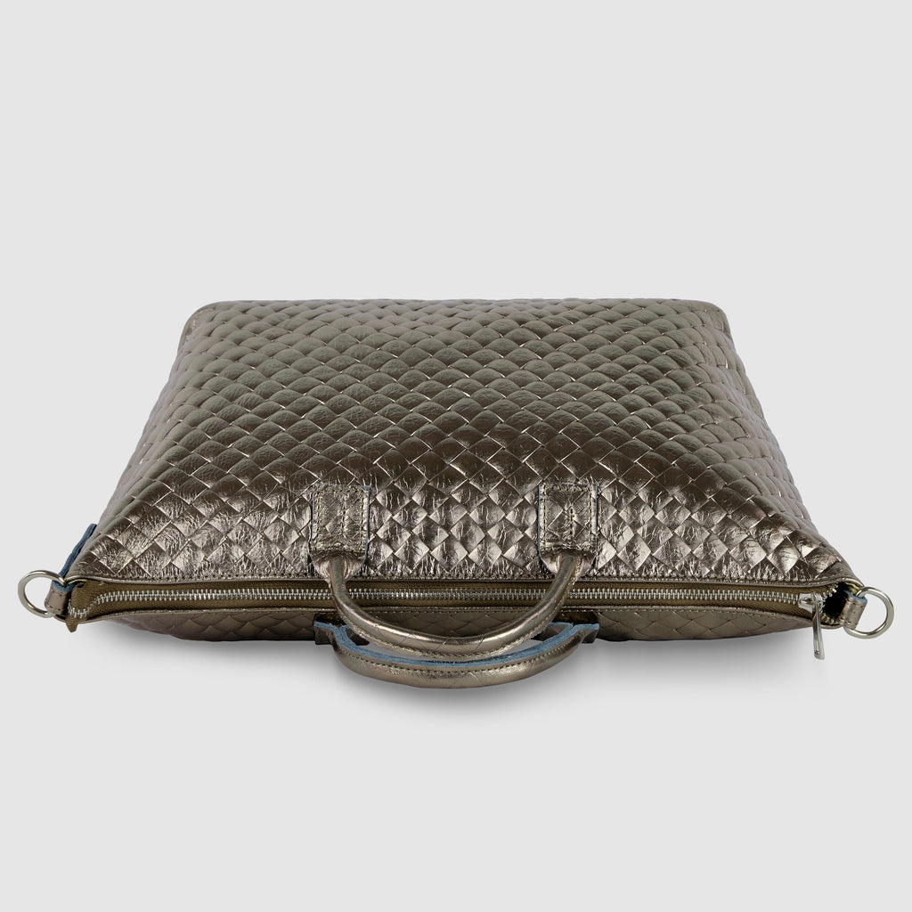 Italian Metallic Suede Weave Top-Handle Handbag