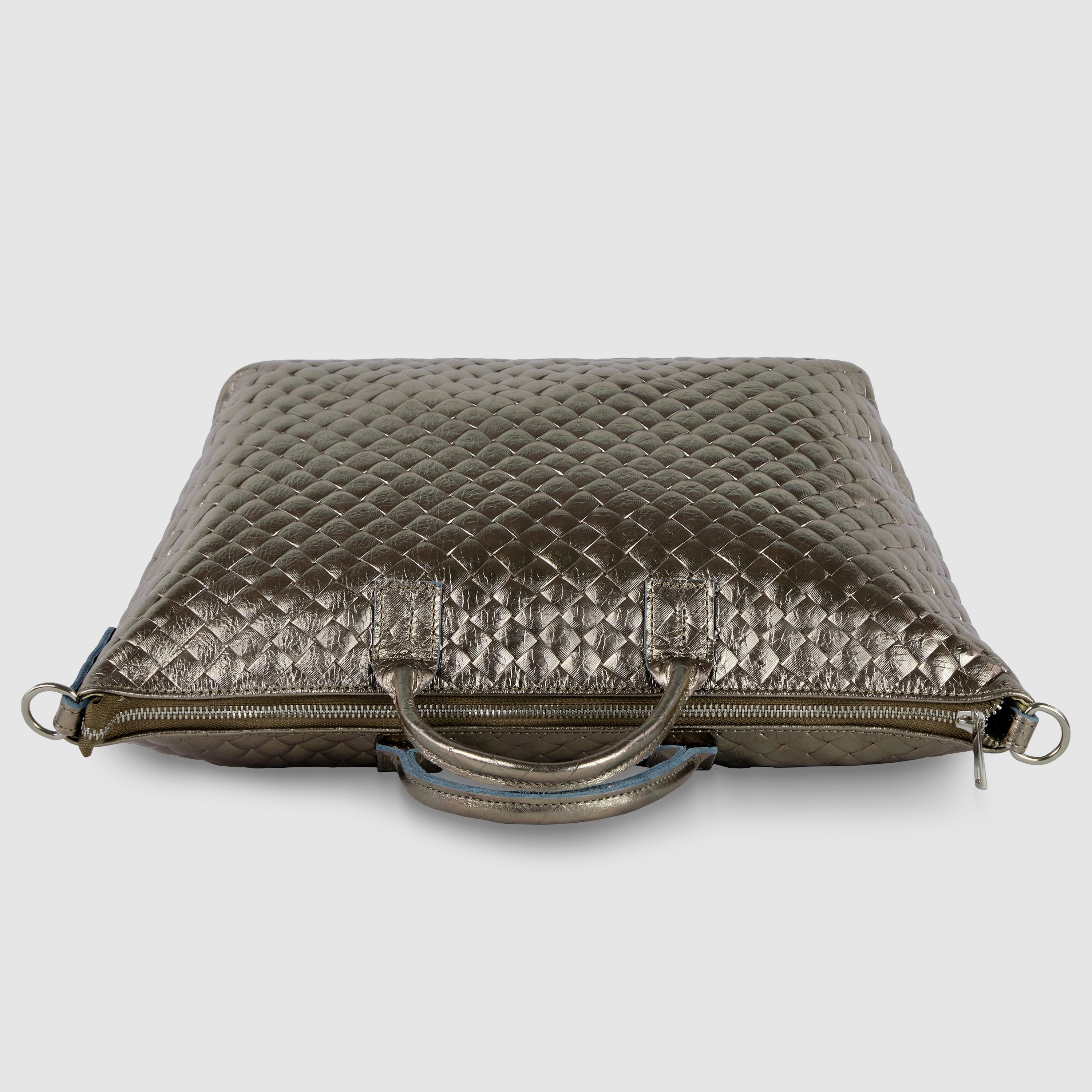 Italian Metallic Suede Weave Top-Handle Handbag