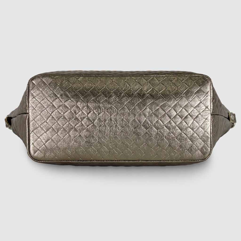 Italian Metallic Suede Weave Top-Handle Handbag