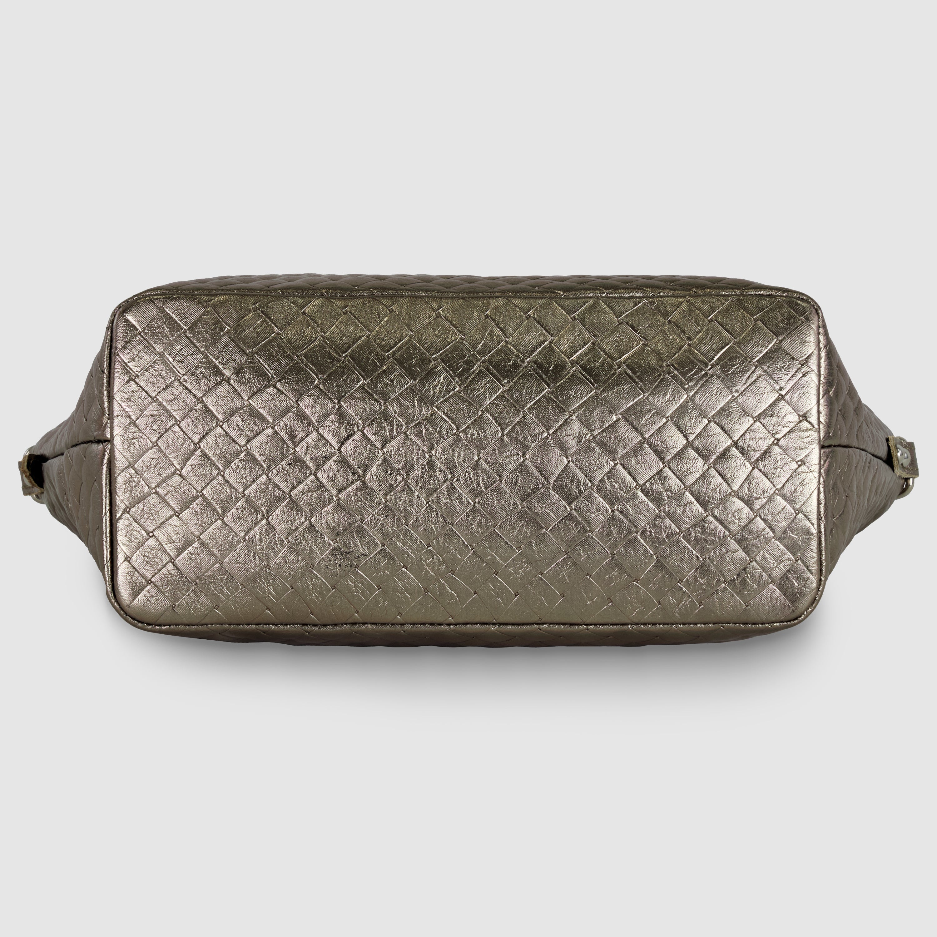 Italian Metallic Suede Weave Top-Handle Handbag