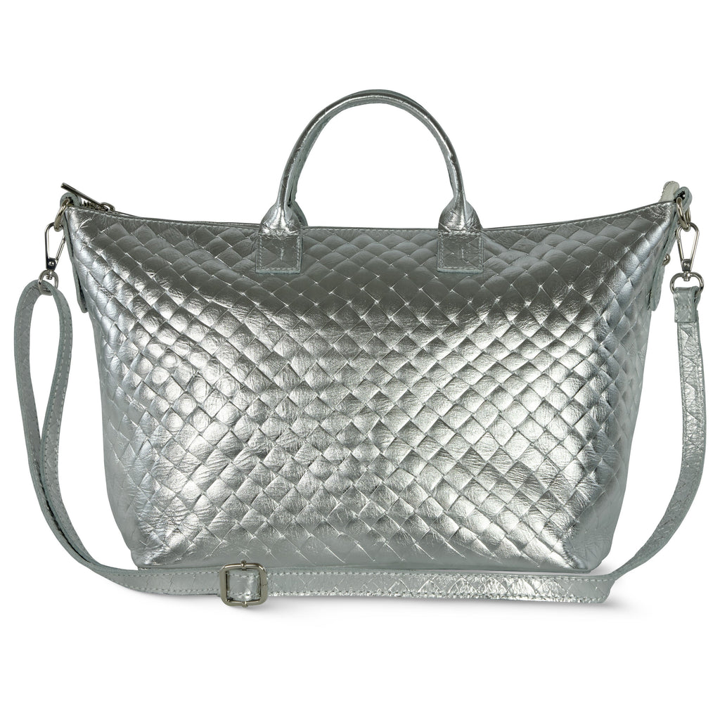 Italian Metallic Suede Weave Top-Handle Handbag