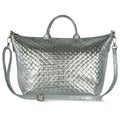 Italian Metallic Suede Weave Top-Handle Handbag
