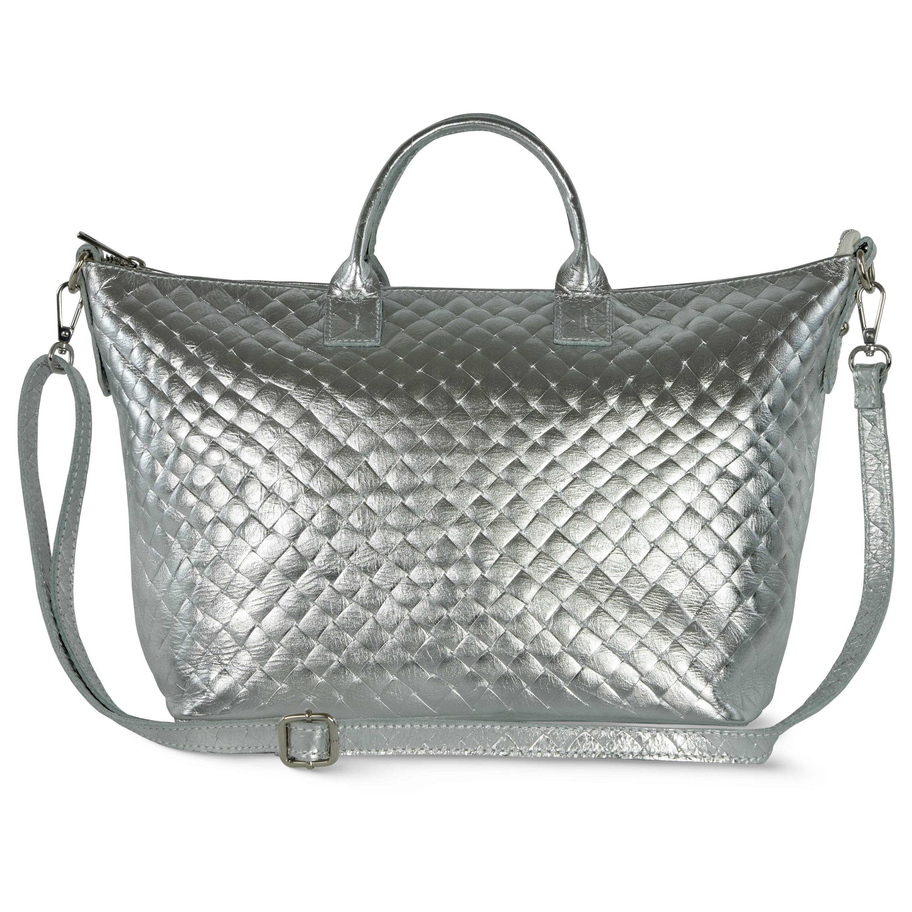 Italian Metallic Suede Weave Top-Handle Handbag
