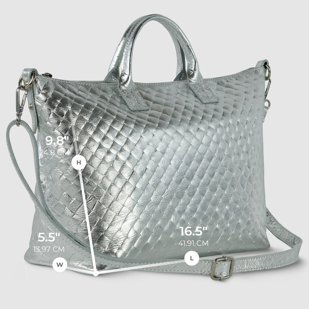 Italian Metallic Suede Weave Top-Handle Handbag