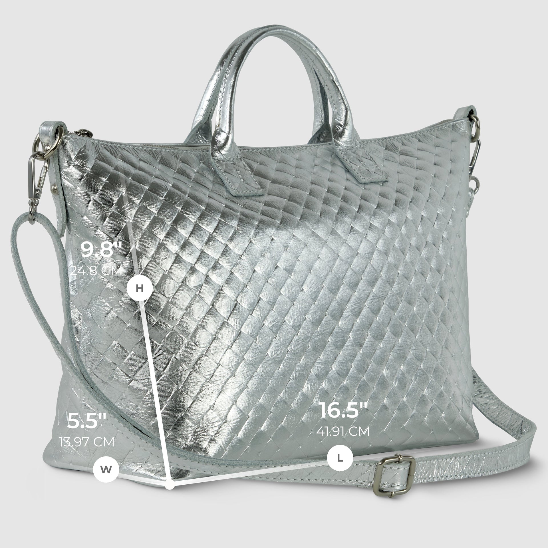 Italian Metallic Suede Weave Top-Handle Handbag