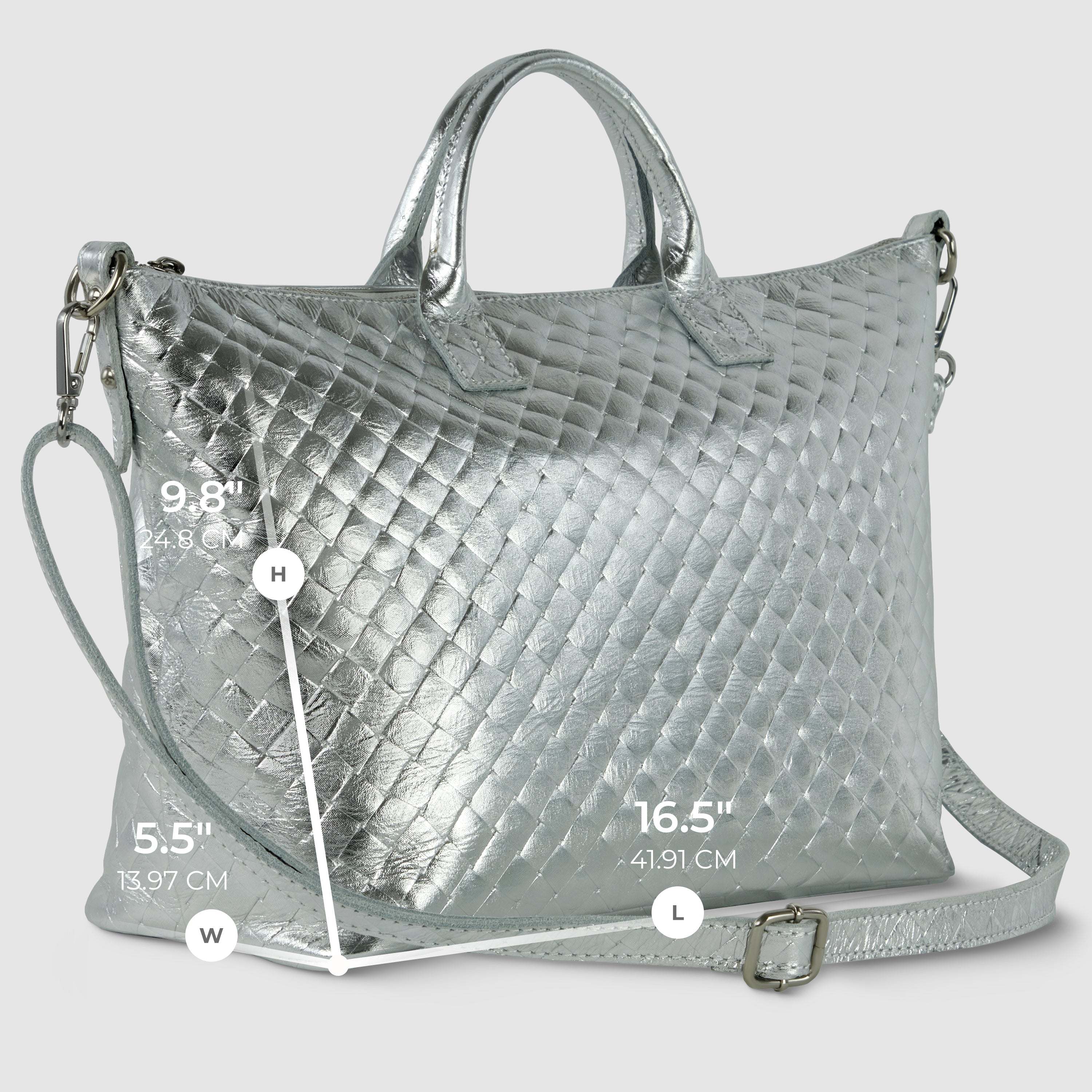 Italian Metallic Suede Weave Top-Handle Handbag