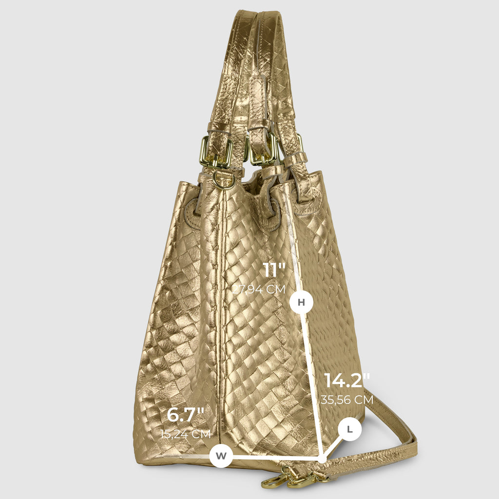 Italian Metallic Bronze Weave Suede Top-Handle Bag