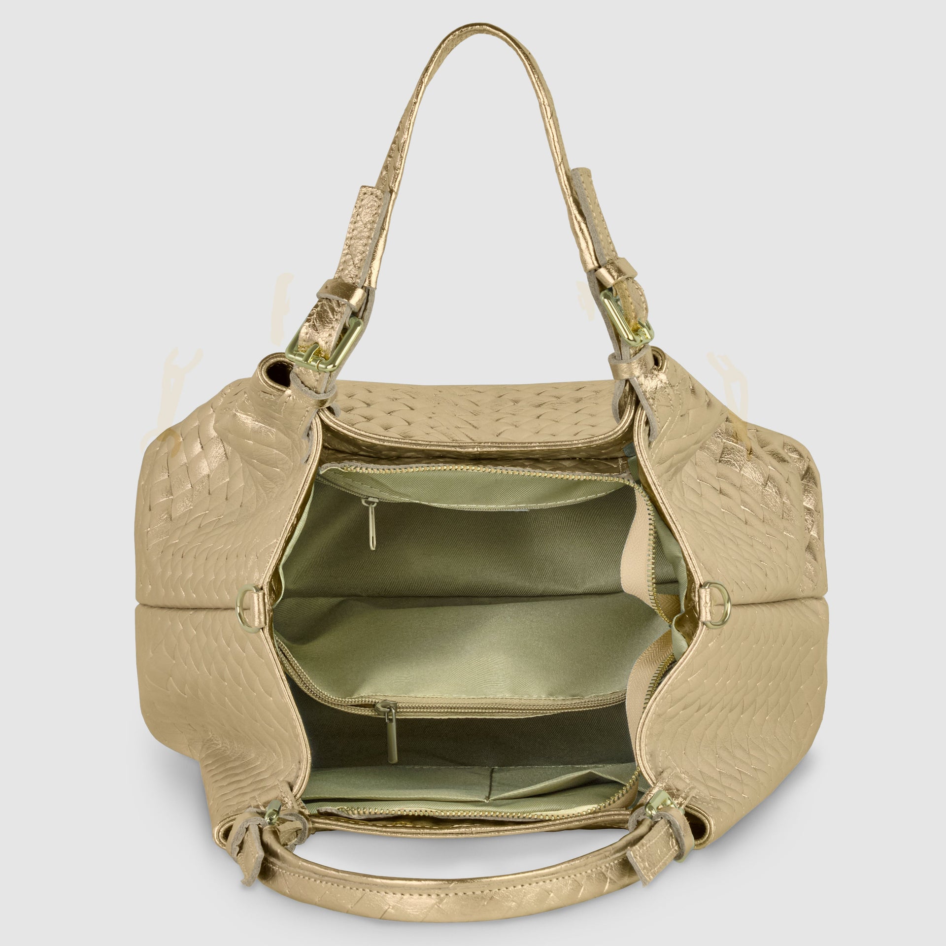 Italian Metallic Bronze Weave Suede Top-Handle Bag