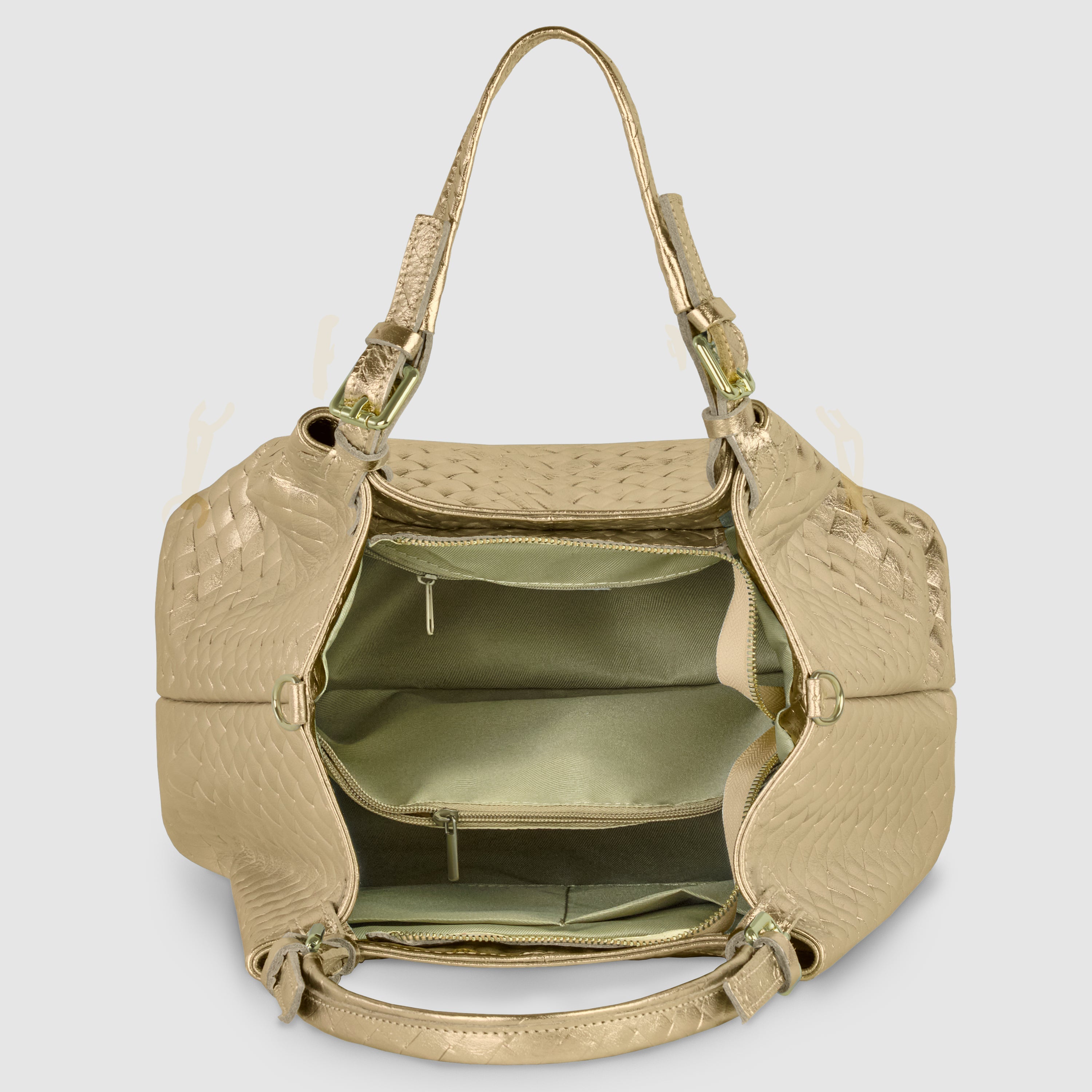 Italian Metallic Bronze Weave Suede Top-Handle Bag