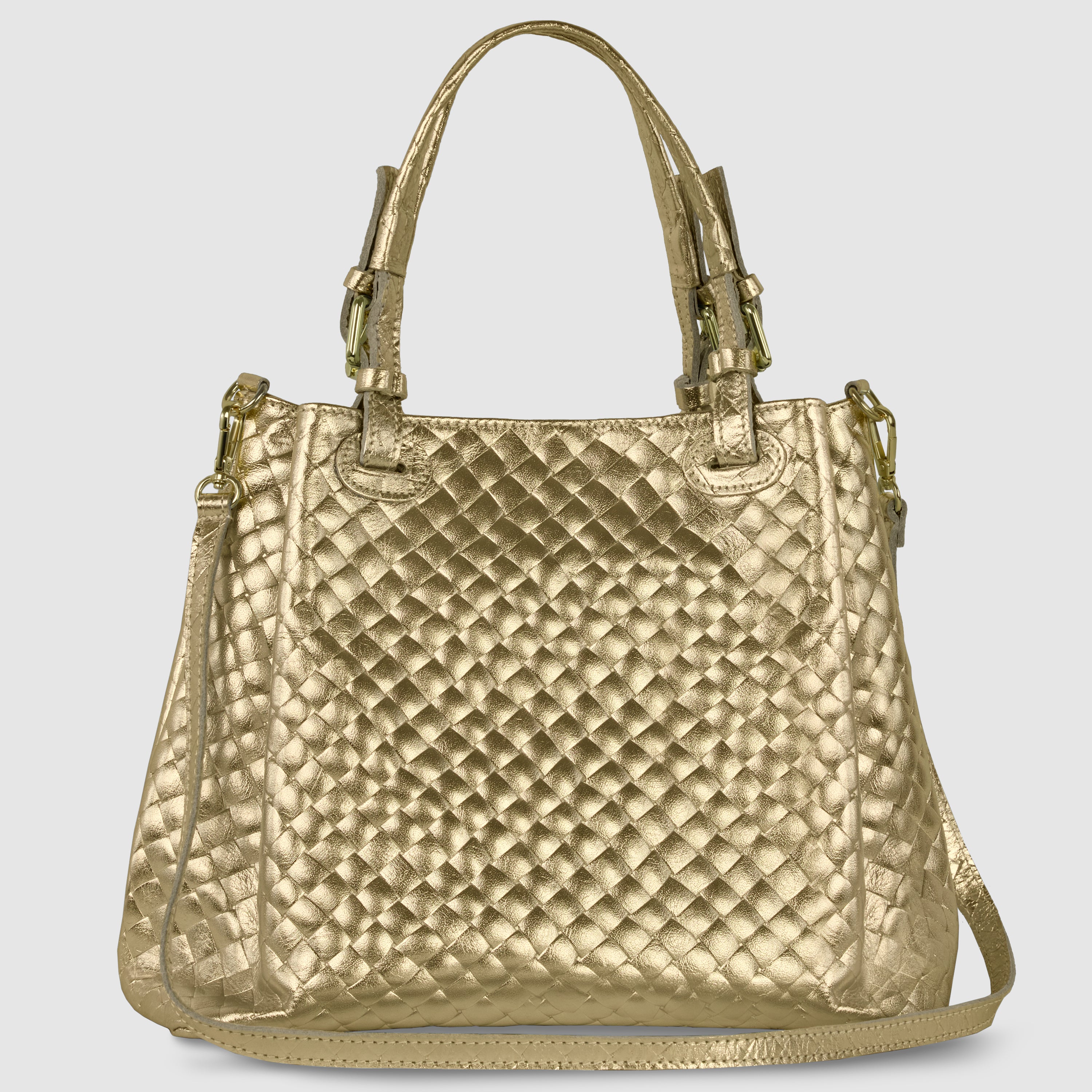 Italian Metallic Bronze Weave Suede Top-Handle Bag