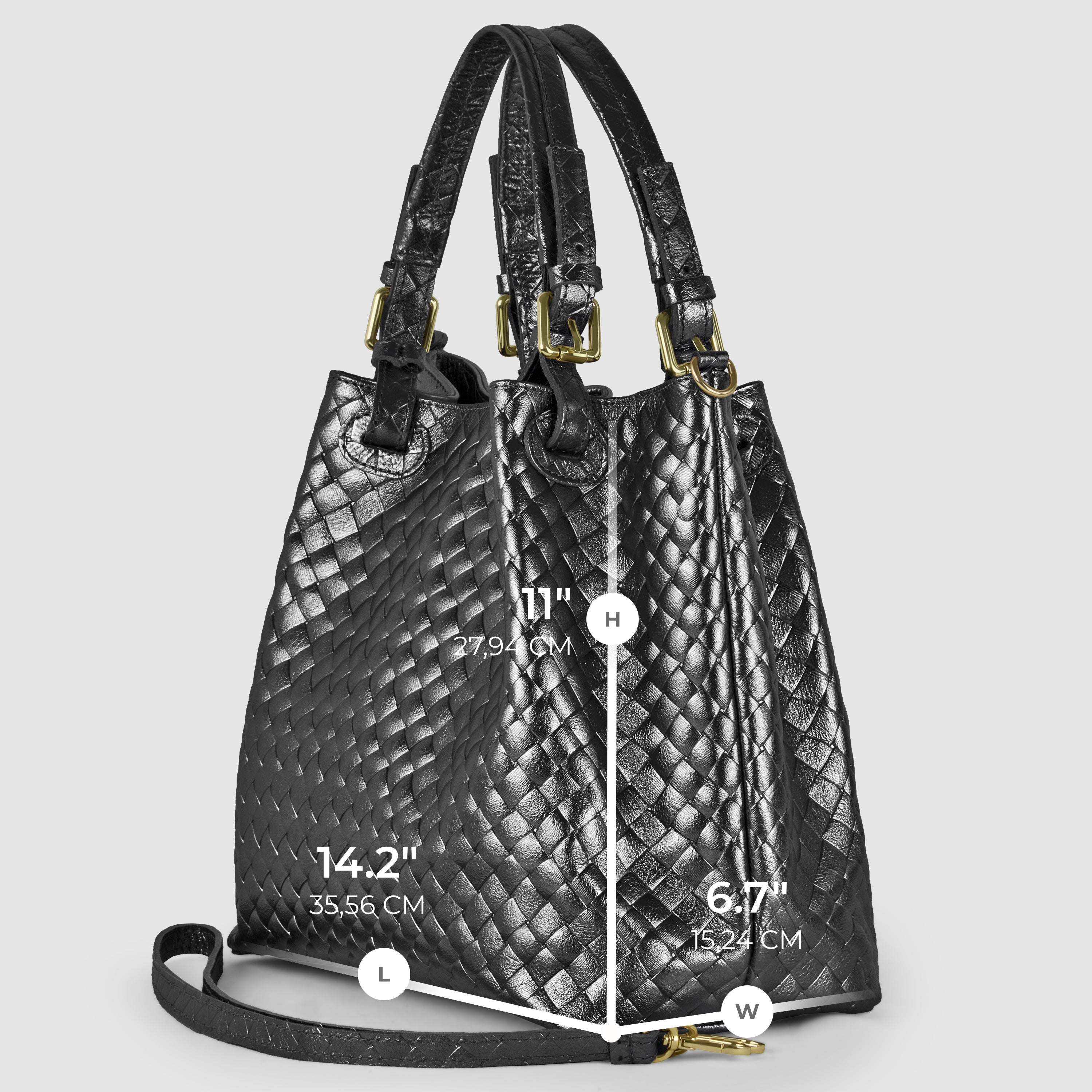 Italian Metallic Bronze Weave Suede Top-Handle Bag