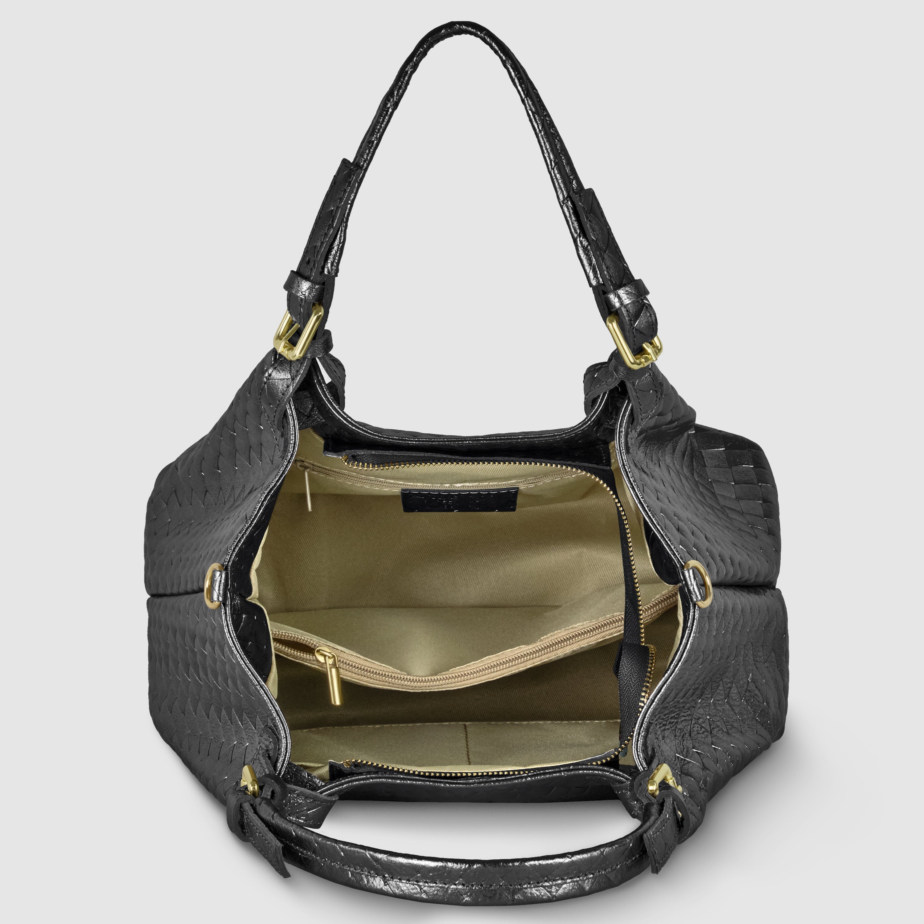 Italian Metallic Bronze Weave Suede Top-Handle Bag