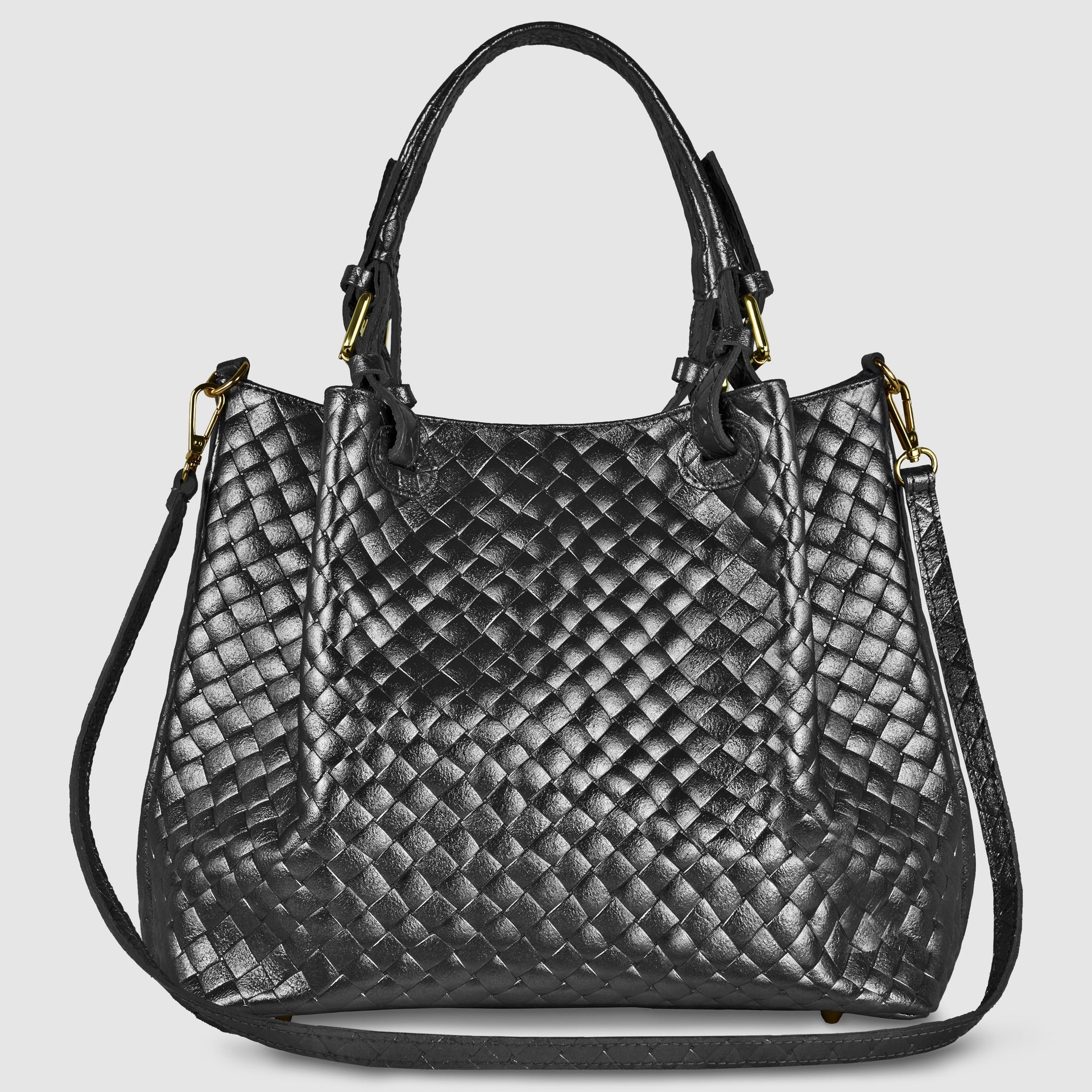 Italian Metallic Bronze Weave Suede Top-Handle Bag