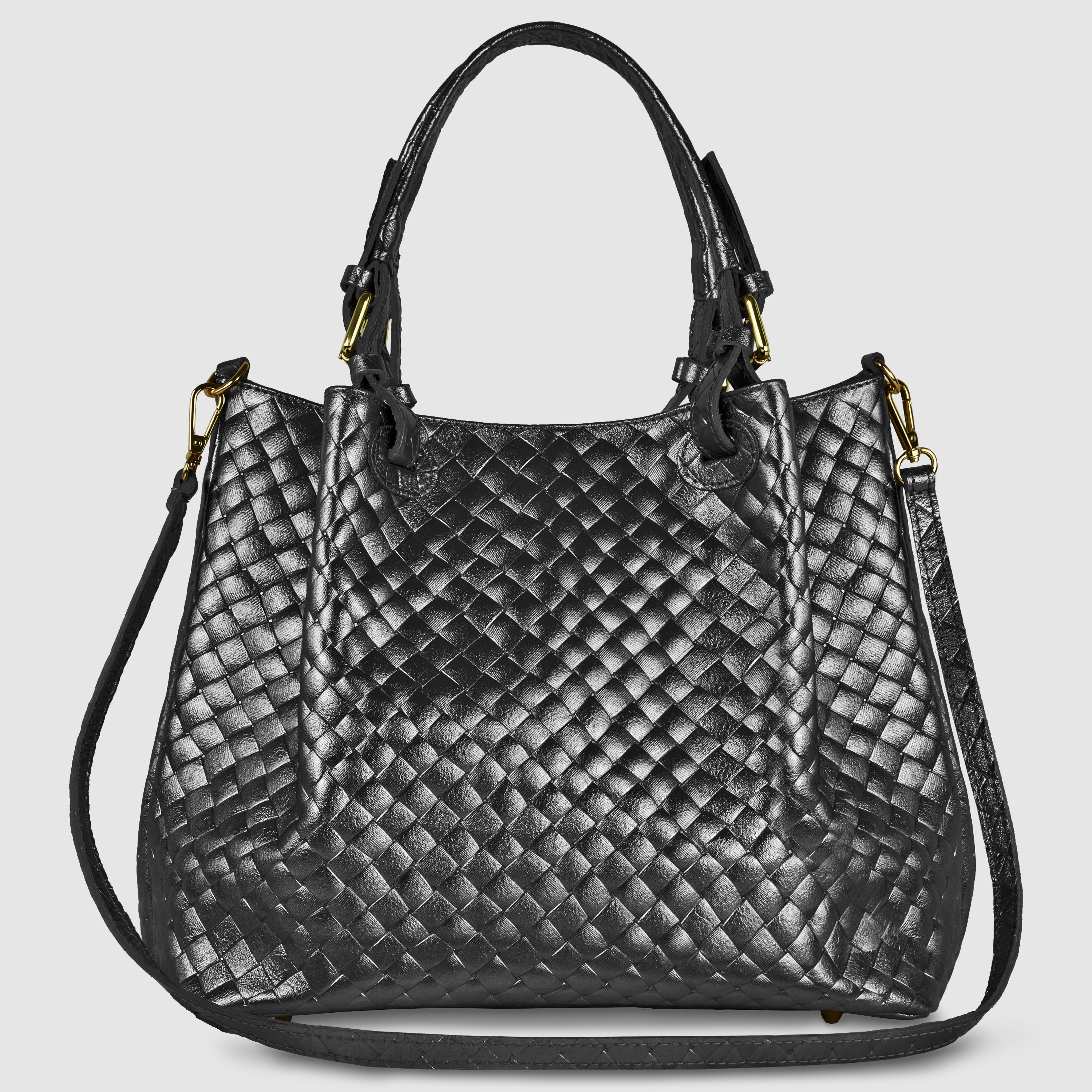Italian Metallic Bronze Weave Suede Top-Handle Bag