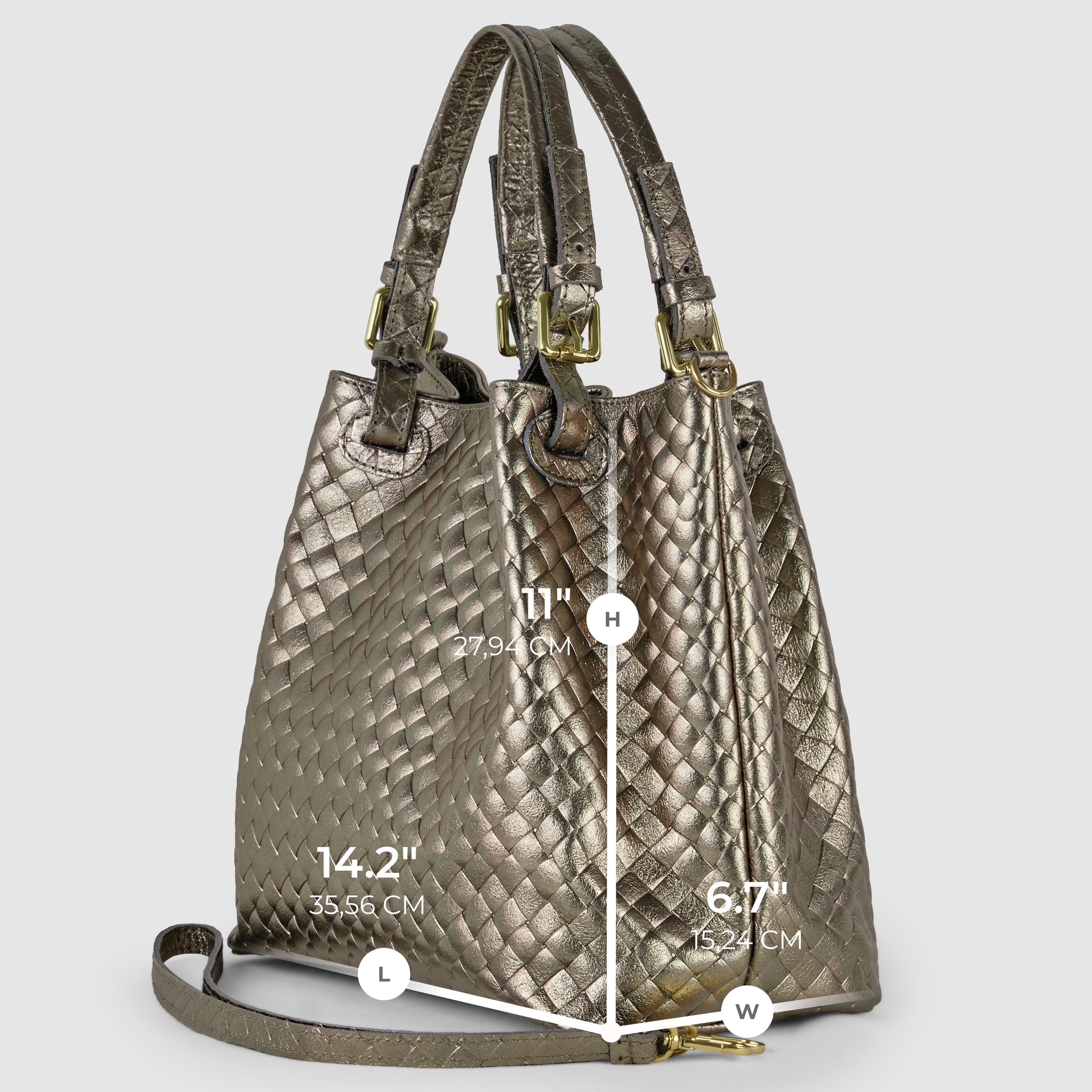 Italian Metallic Bronze Weave Suede Top-Handle Bag