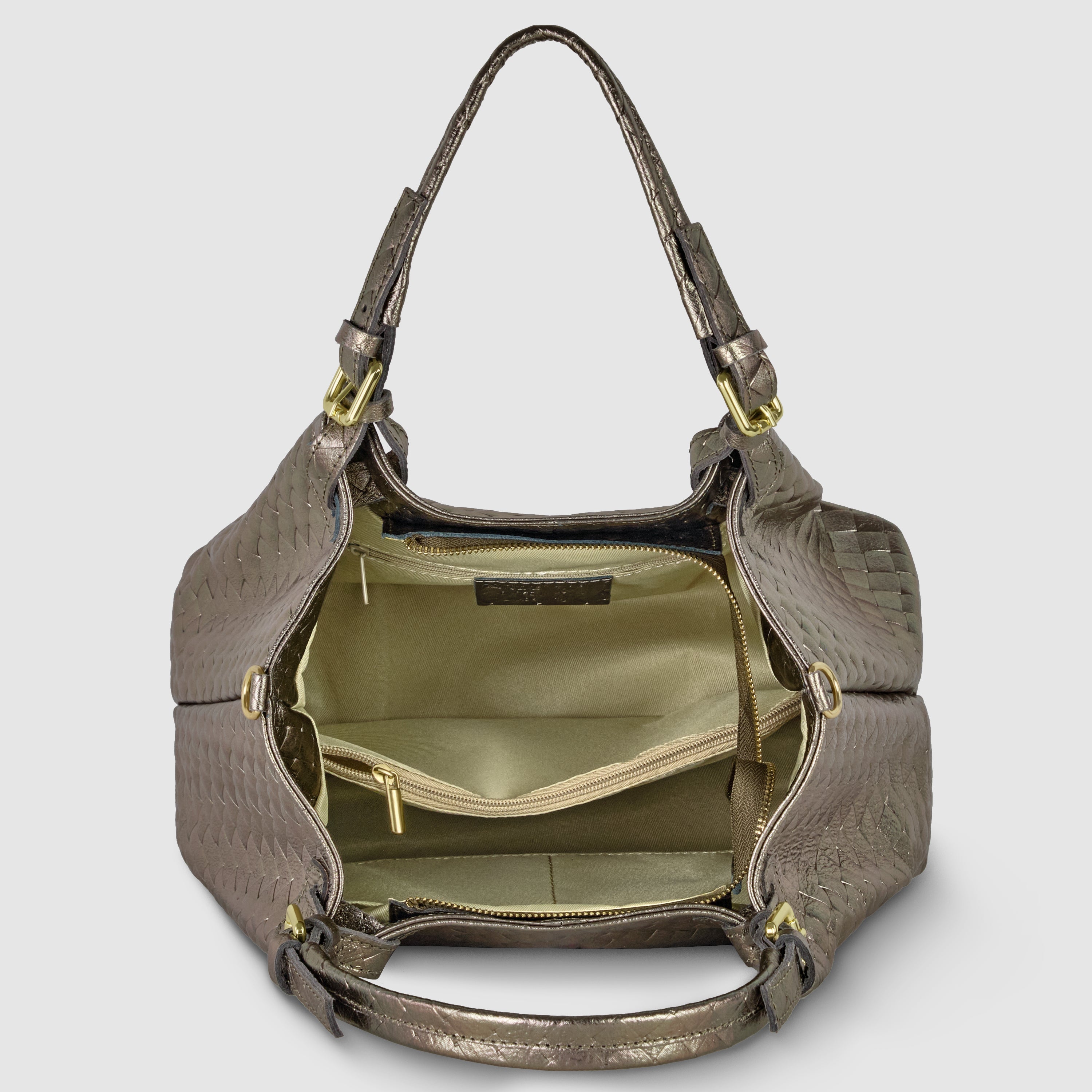 Italian Metallic Bronze Weave Suede Top-Handle Bag