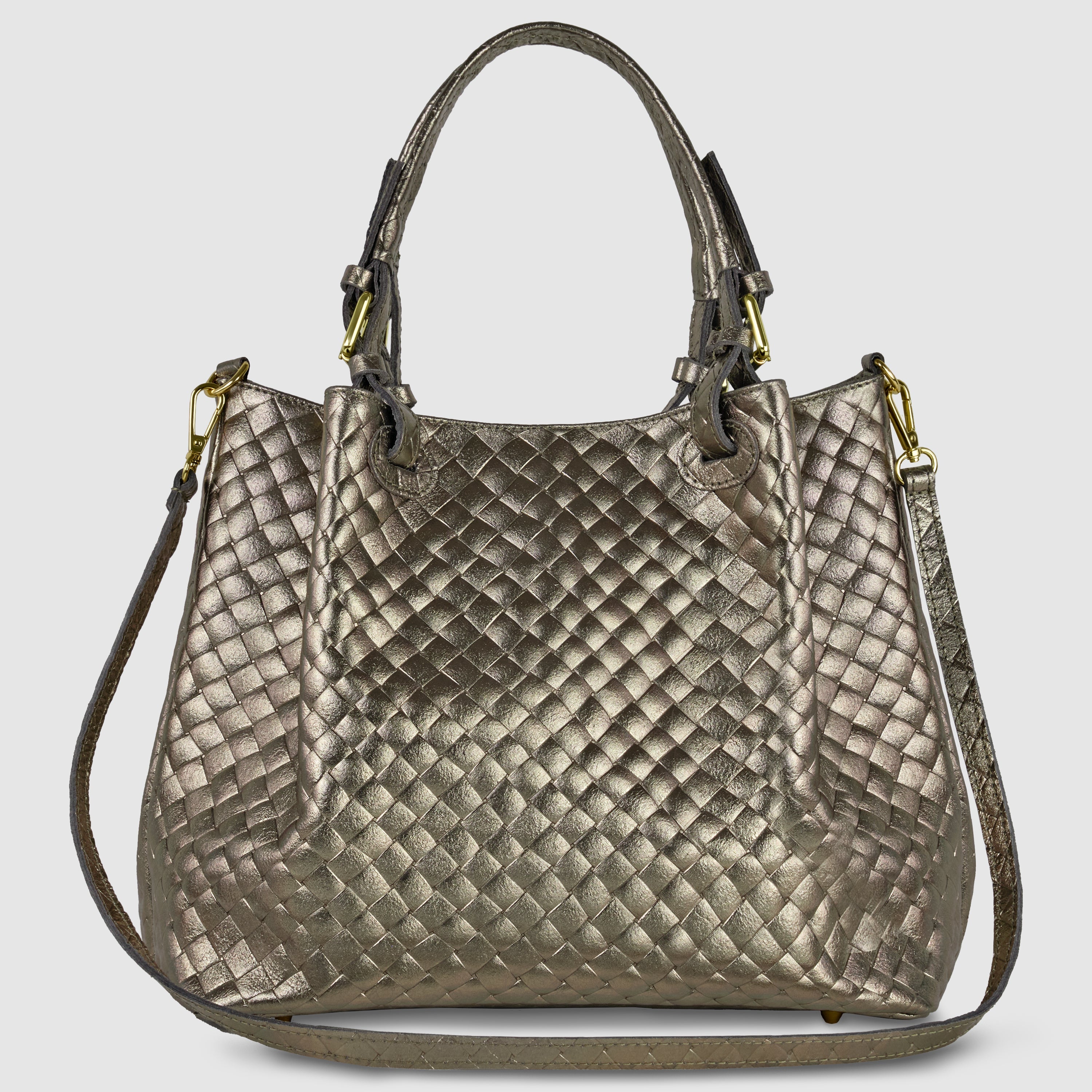 Italian Metallic Bronze Weave Suede Top-Handle Bag