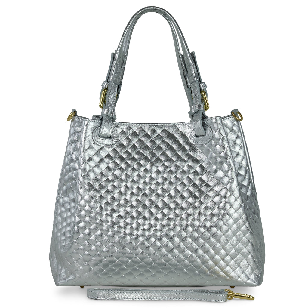 Italian Metallic Bronze Weave Suede Top-Handle Bag