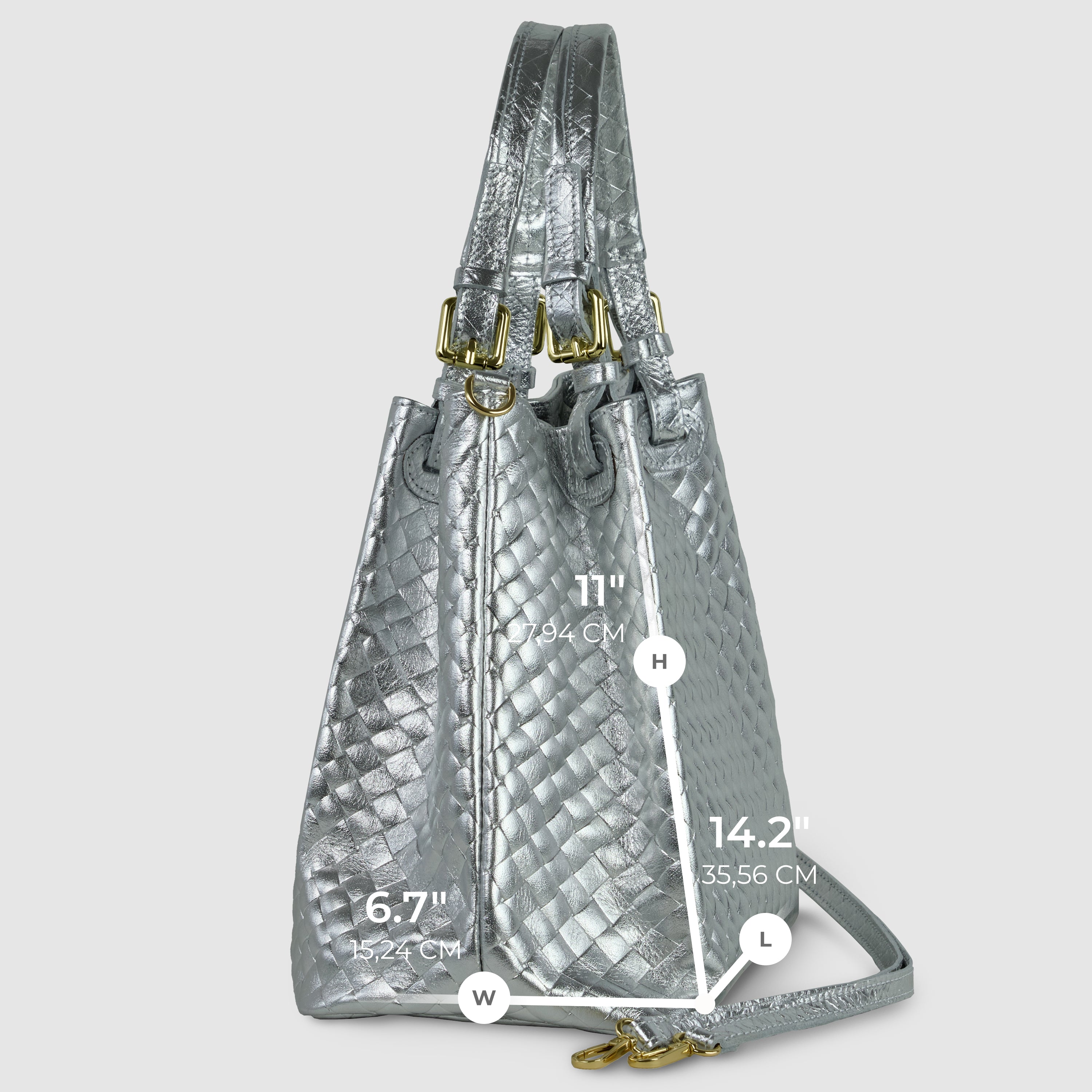 Italian Metallic Bronze Weave Suede Top-Handle Bag