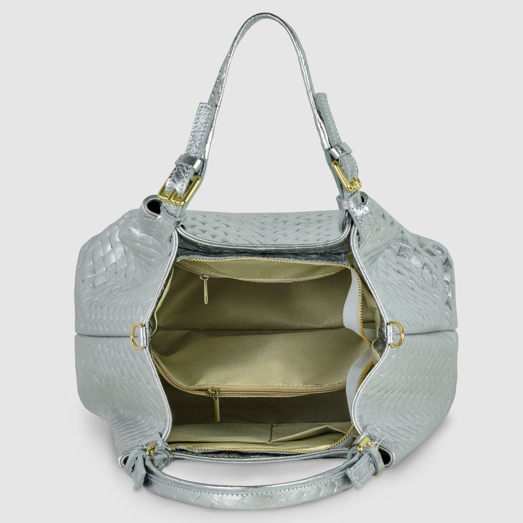 Italian Metallic Bronze Weave Suede Top-Handle Bag