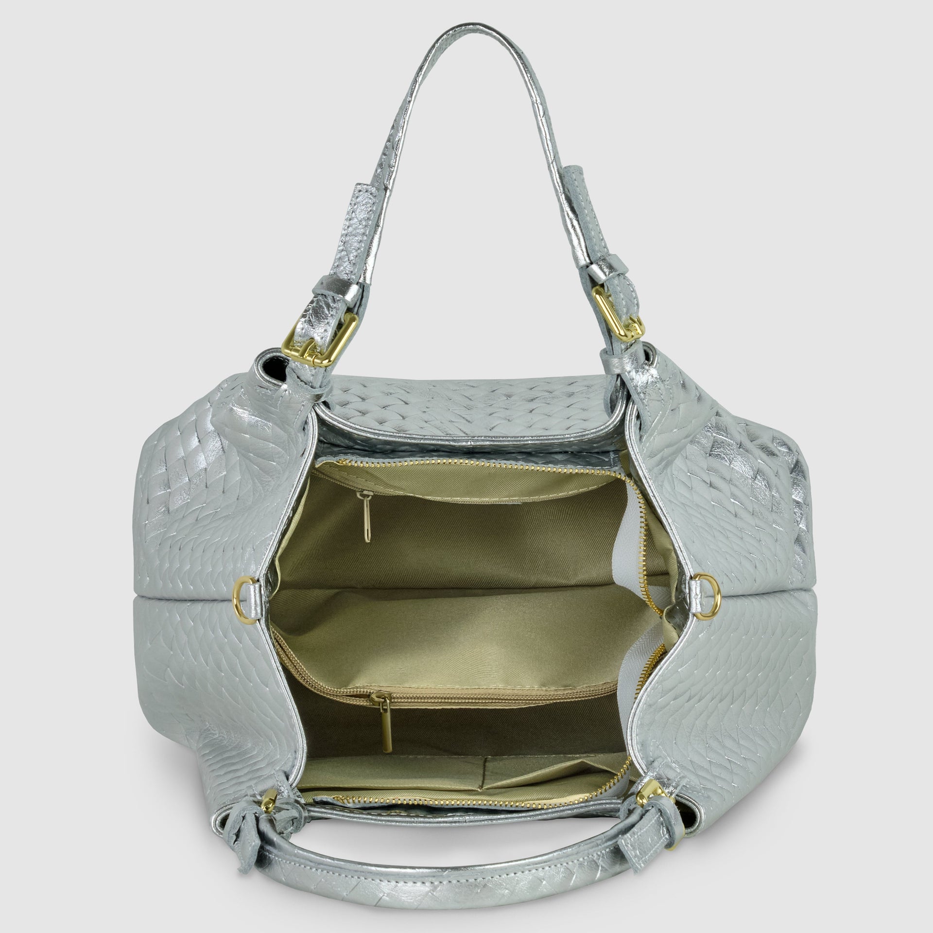 Italian Metallic Bronze Weave Suede Top-Handle Bag