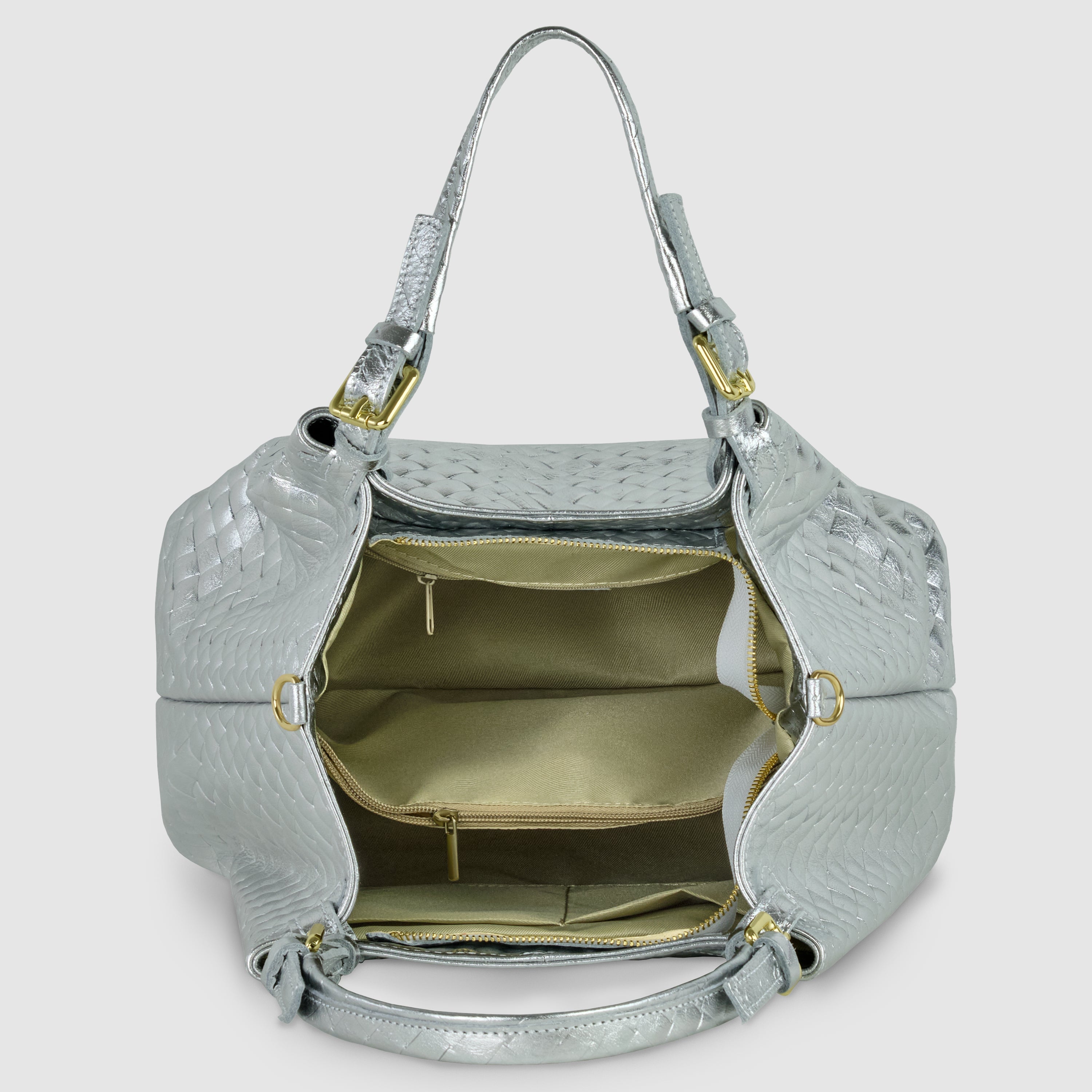 Italian Metallic Bronze Weave Suede Top-Handle Bag