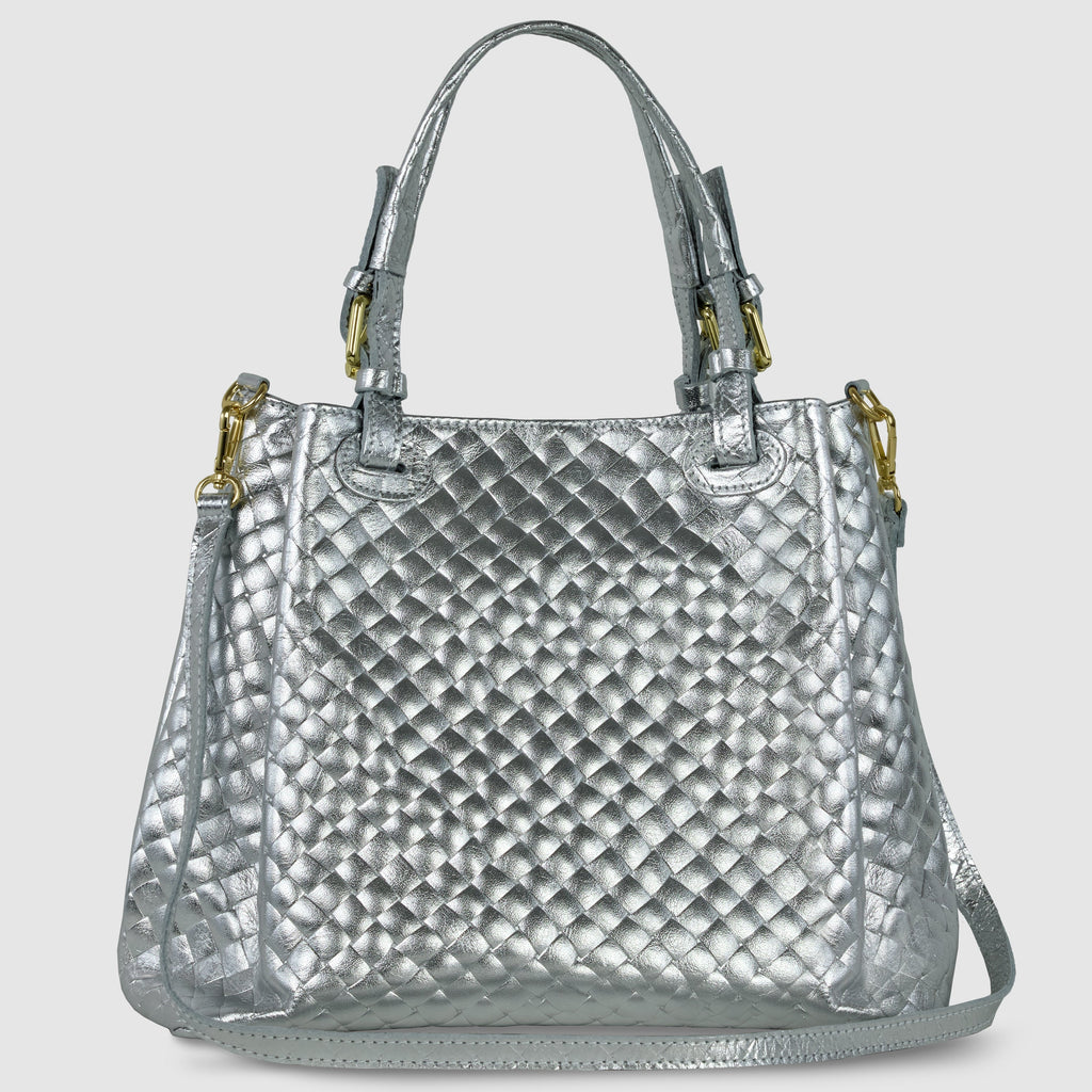 Italian Metallic Bronze Weave Suede Top-Handle Bag