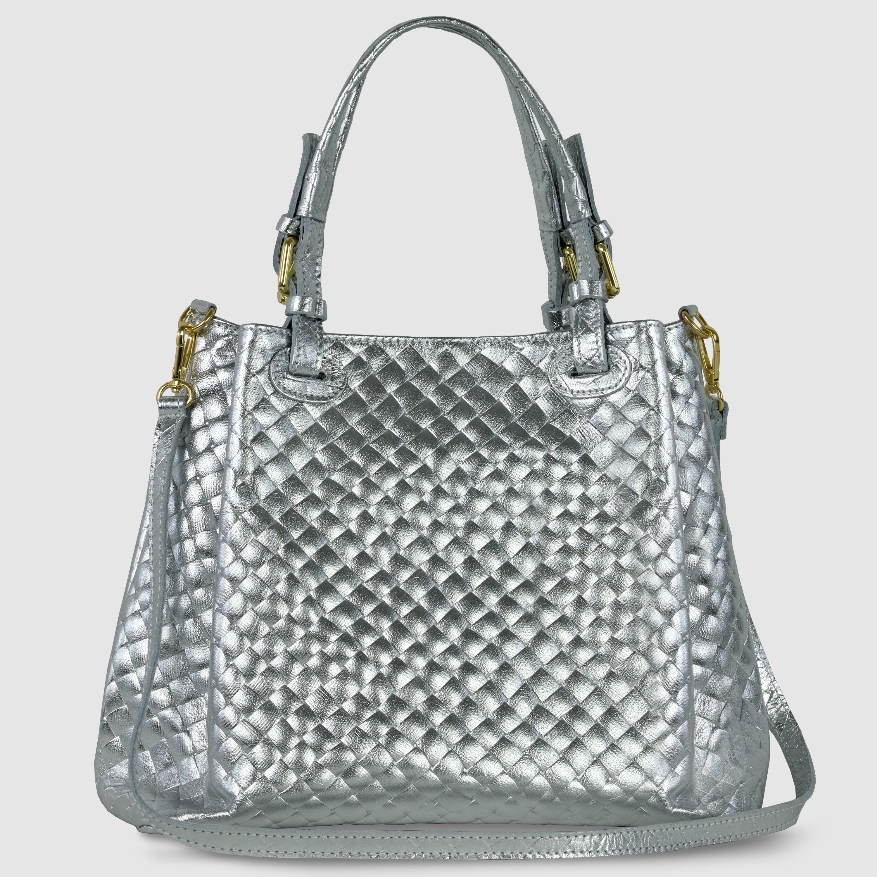 Italian Metallic Bronze Weave Suede Top-Handle Bag