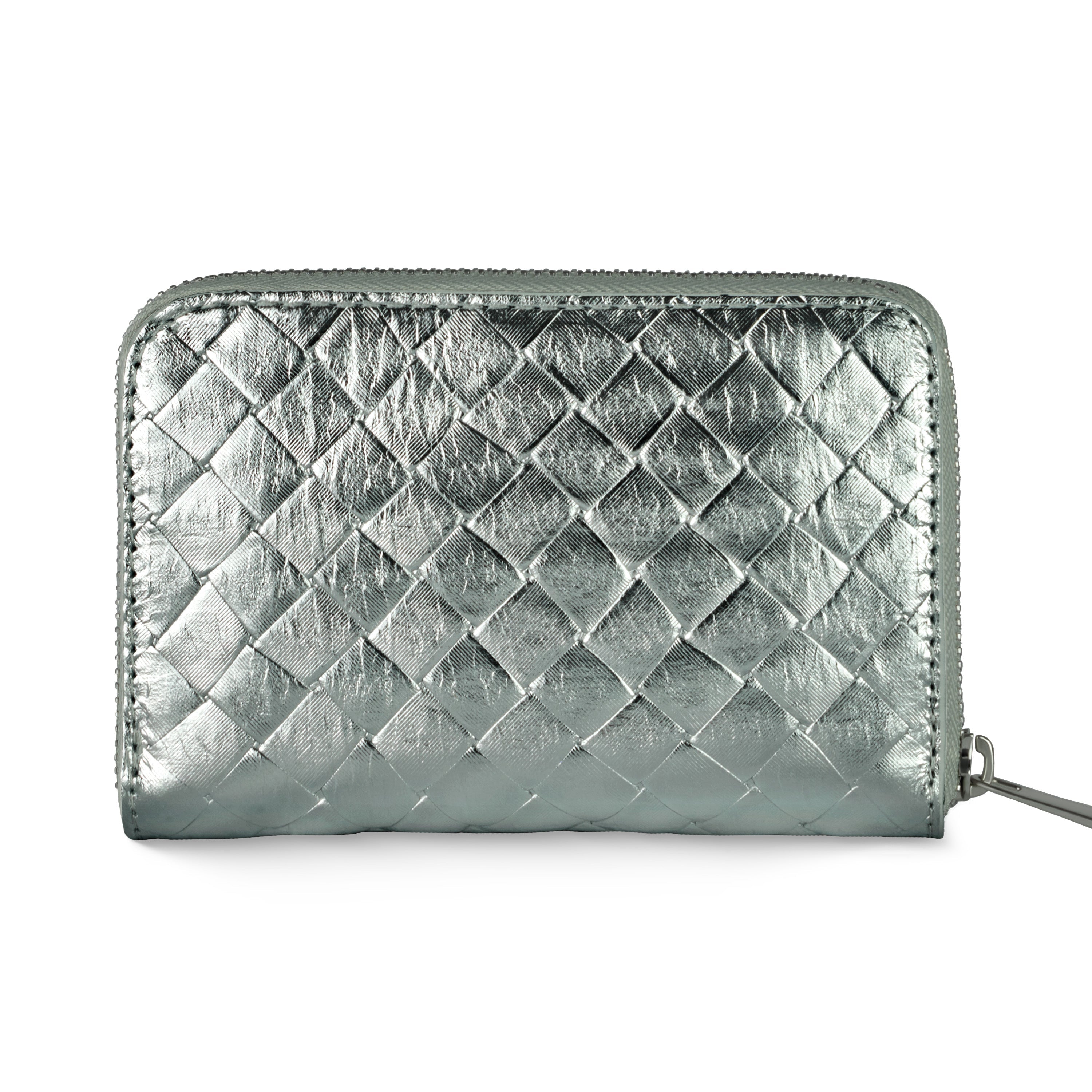 Italian Genuine Metallic Suede Woven Zip-Around Wallet