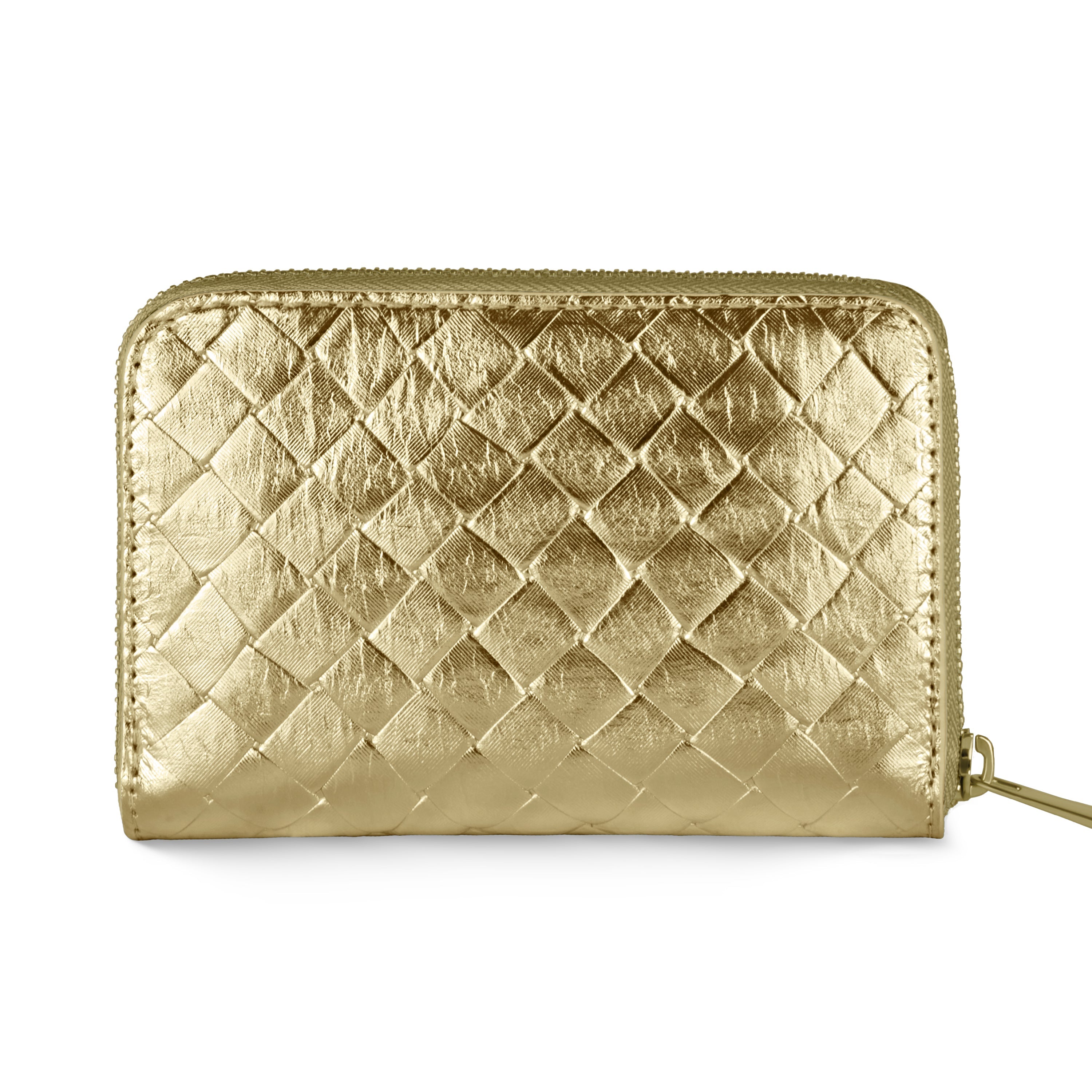 Italian Genuine Metallic Suede Woven Zip-Around Wallet