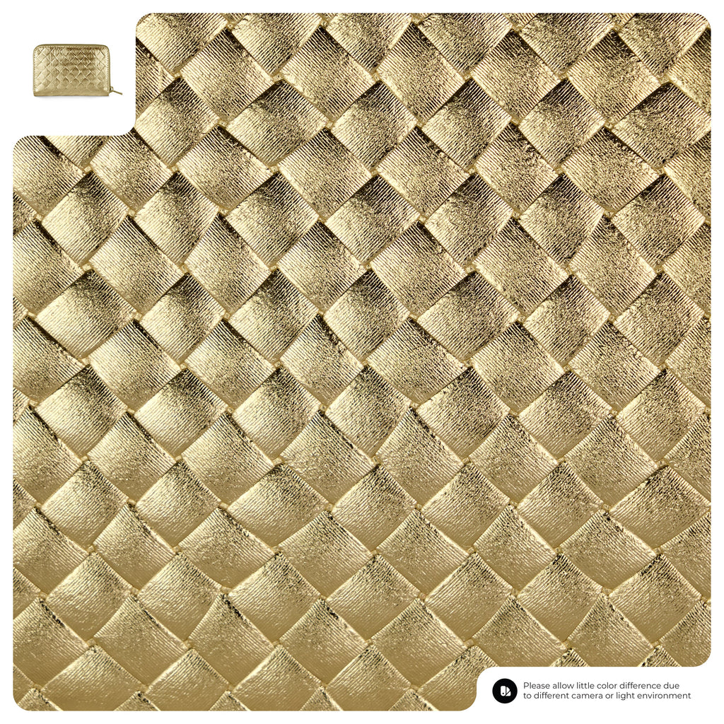 Italian Genuine Metallic Suede Woven Zip-Around Wallet