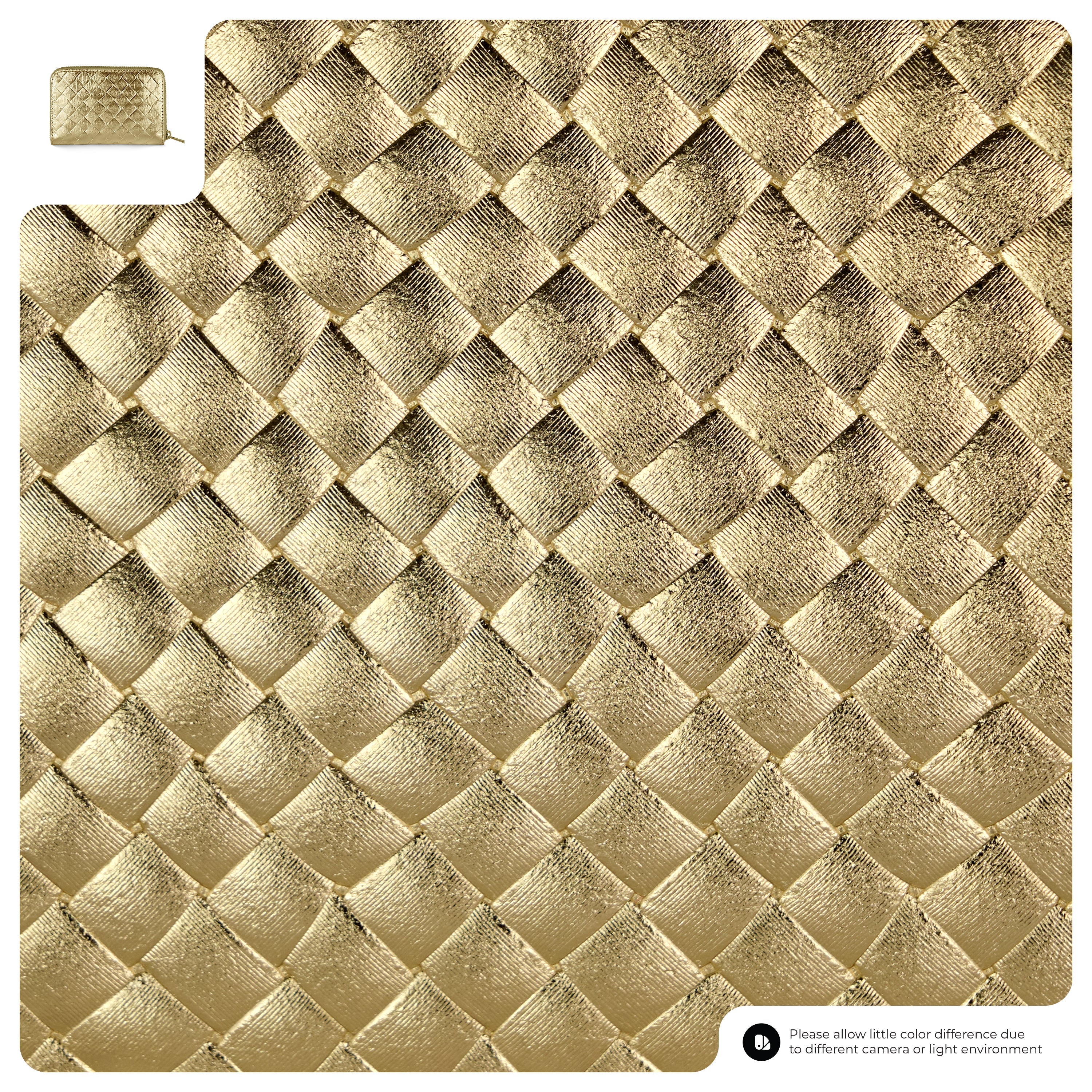 Italian Genuine Metallic Suede Woven Zip-Around Wallet
