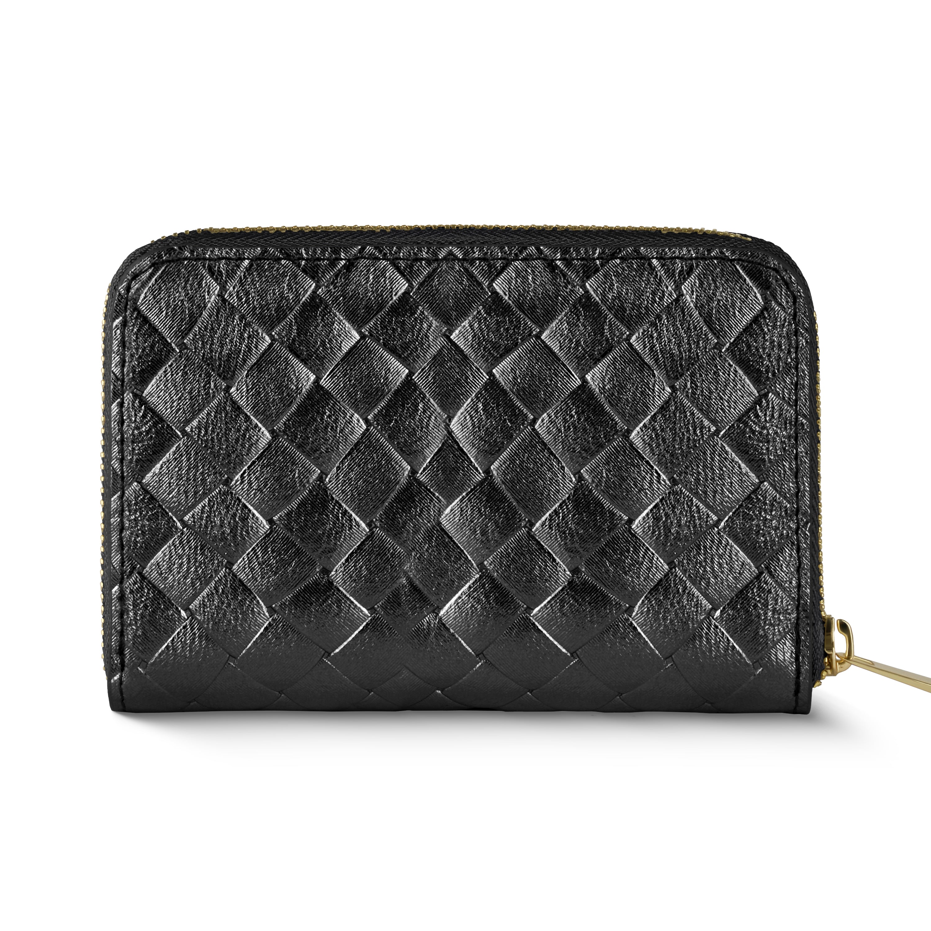 Italian Genuine Metallic Suede Woven Zip-Around Wallet
