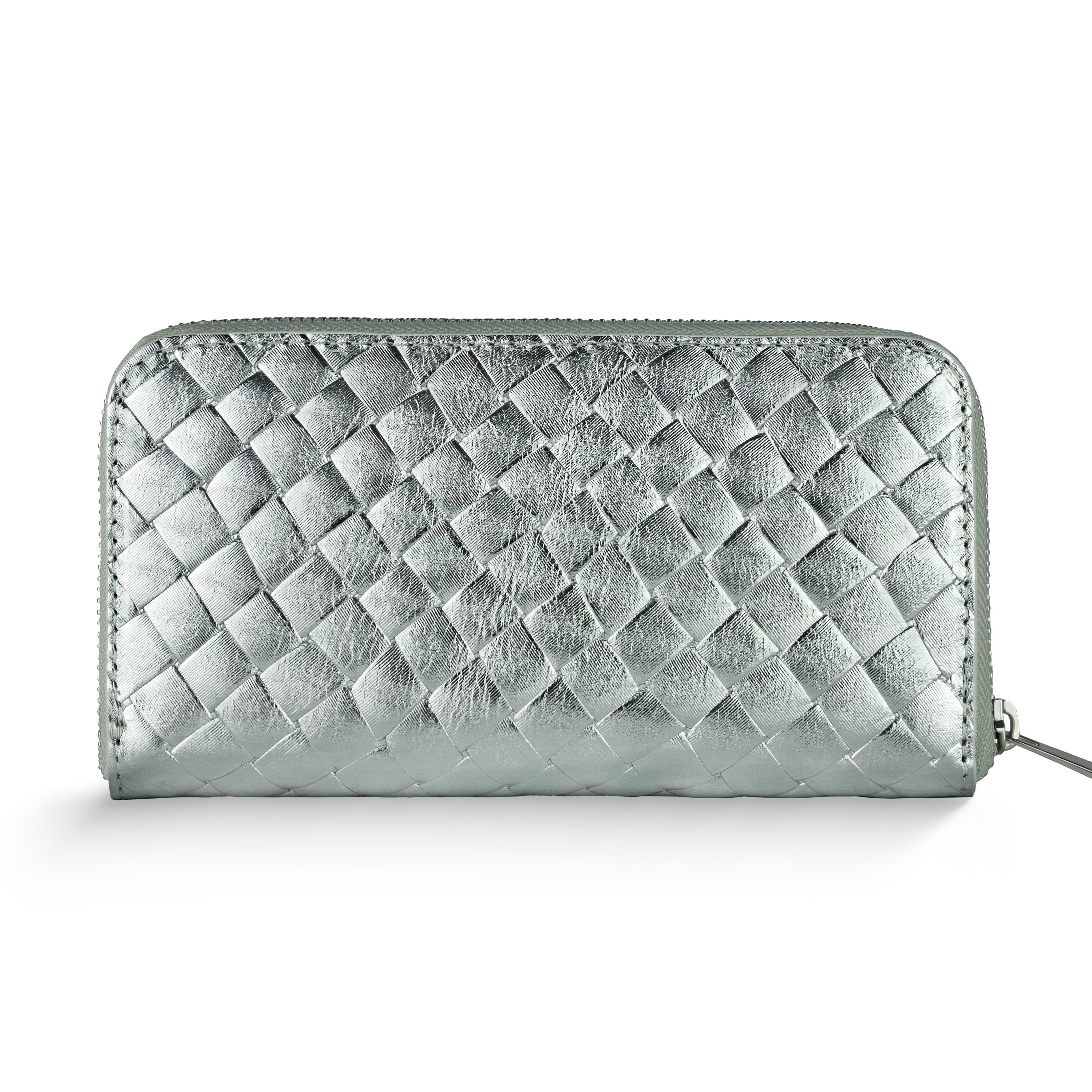 Italian Metallic Suede Weave Zip-Around Wallet for Women