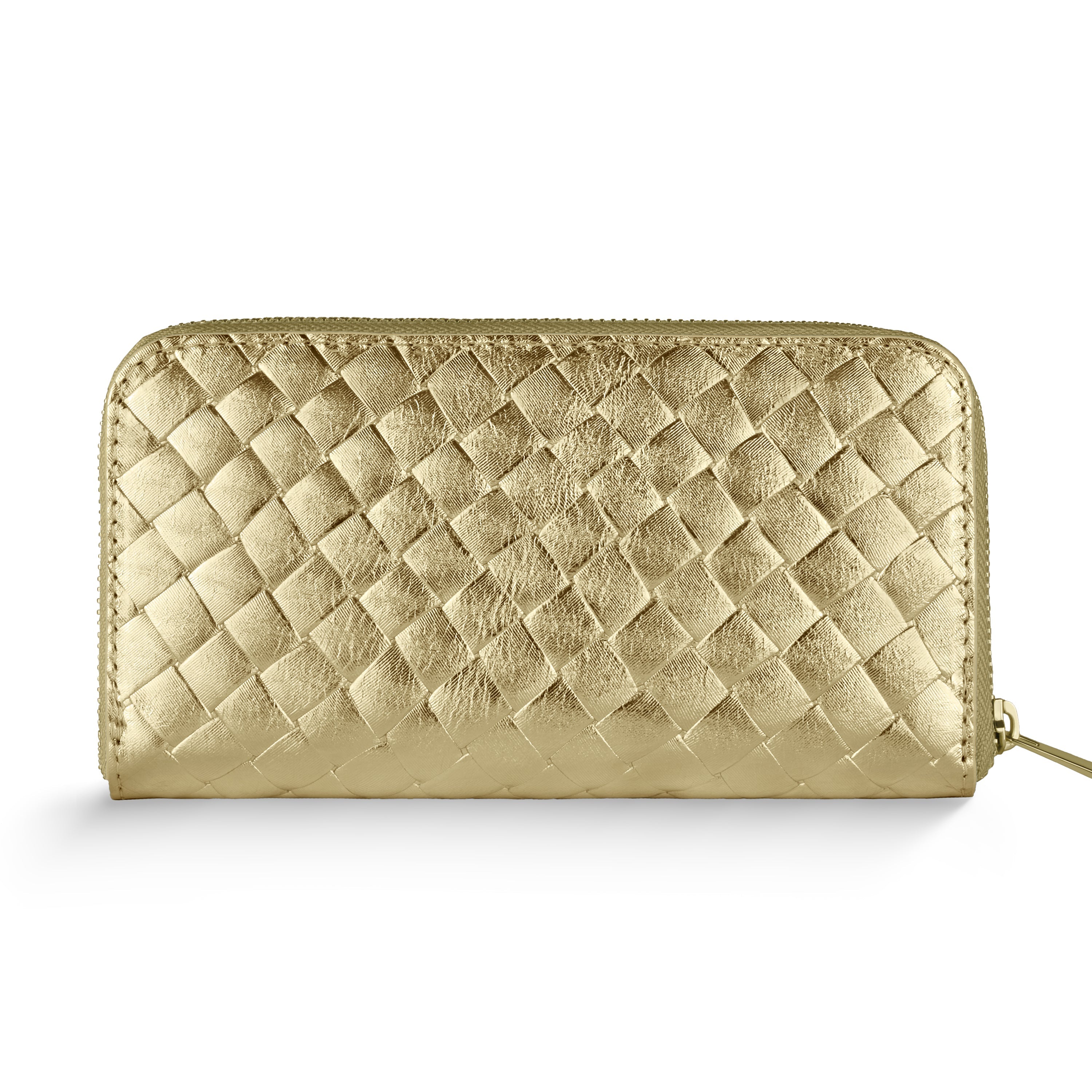 Italian Metallic Suede Weave Zip-Around Wallet for Women
