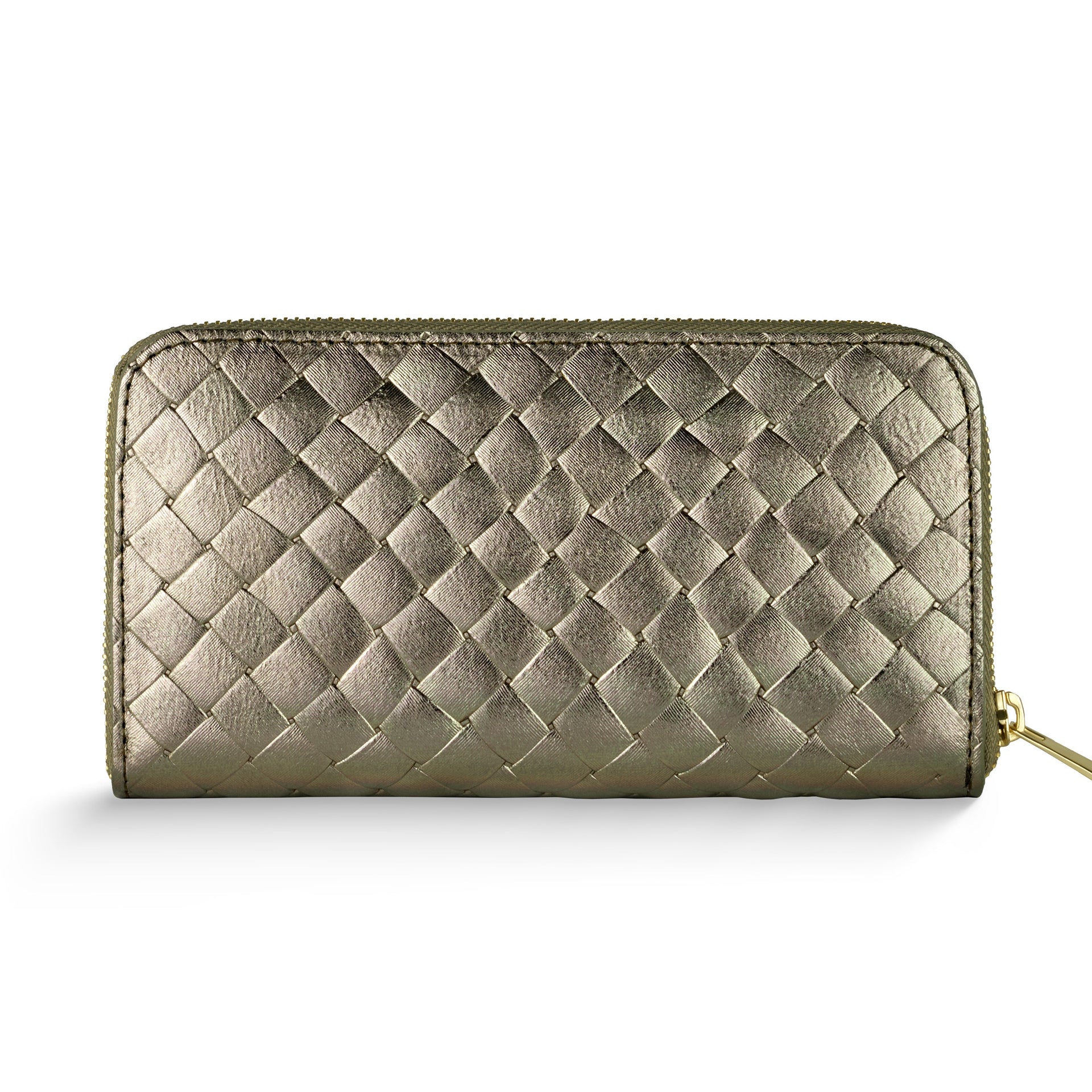 Italian genuine metallic suede weave zip-around wallet by TAKEASY