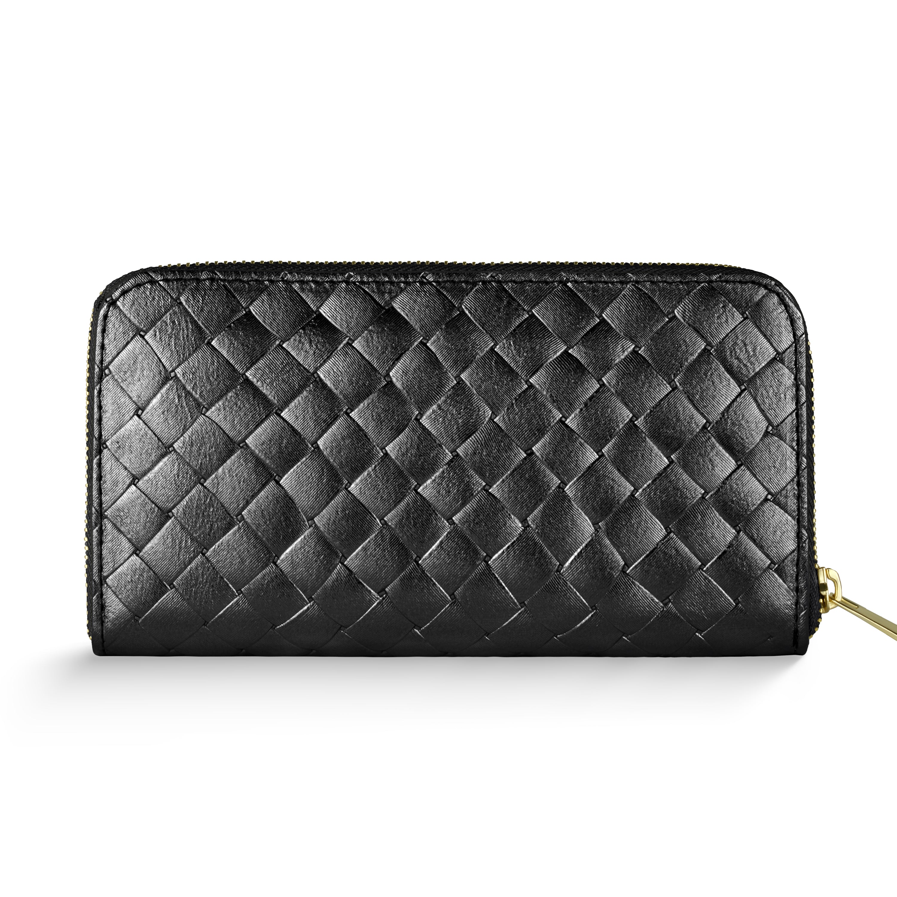 Italian Metallic Suede Weave Zip-Around Wallet for Women