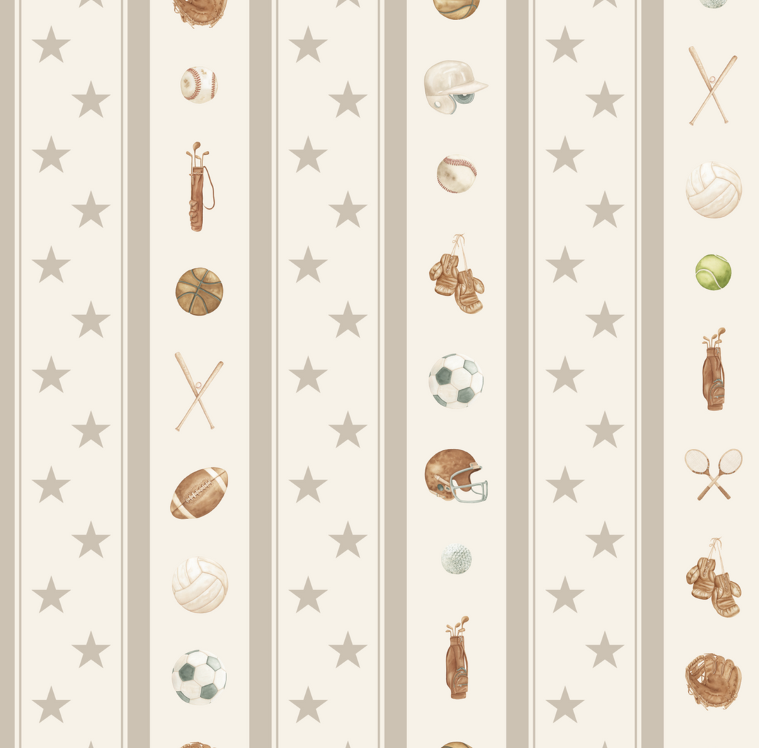Lawson Striped Wallpaper in Cream, Blue and Brown for Nursery