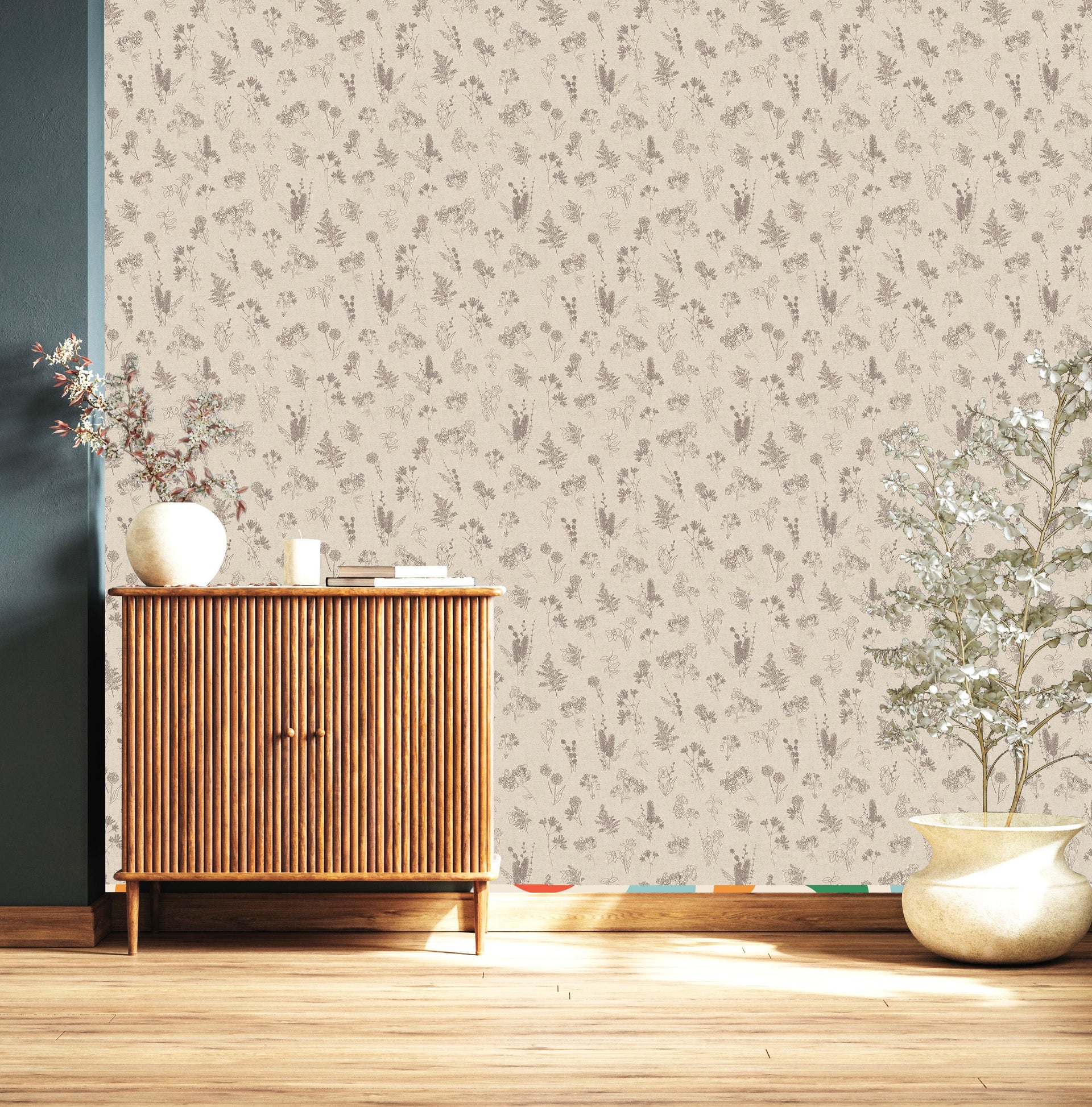 Everette Floral Wallpaper in Blue, White and Beige