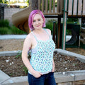 Close up of the Celia Tank Top crochet pattern made with soft cotton yarn