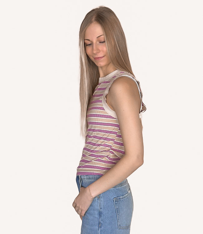 Women's Round Neck Ribbed Striped Tank – Fitted Knit Sleeveless Top
