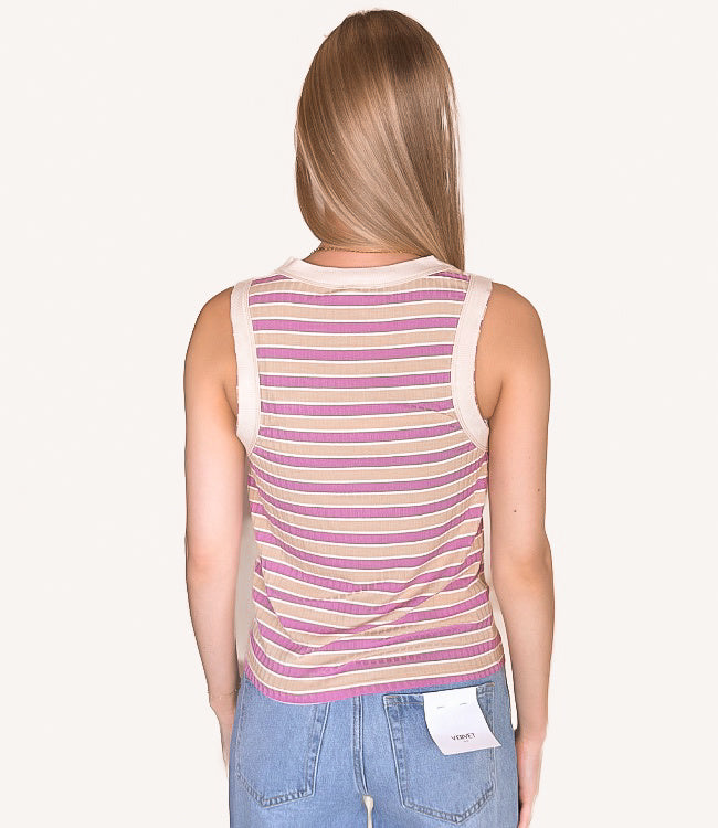 Women's Round Neck Ribbed Striped Tank – Fitted Knit Sleeveless Top
