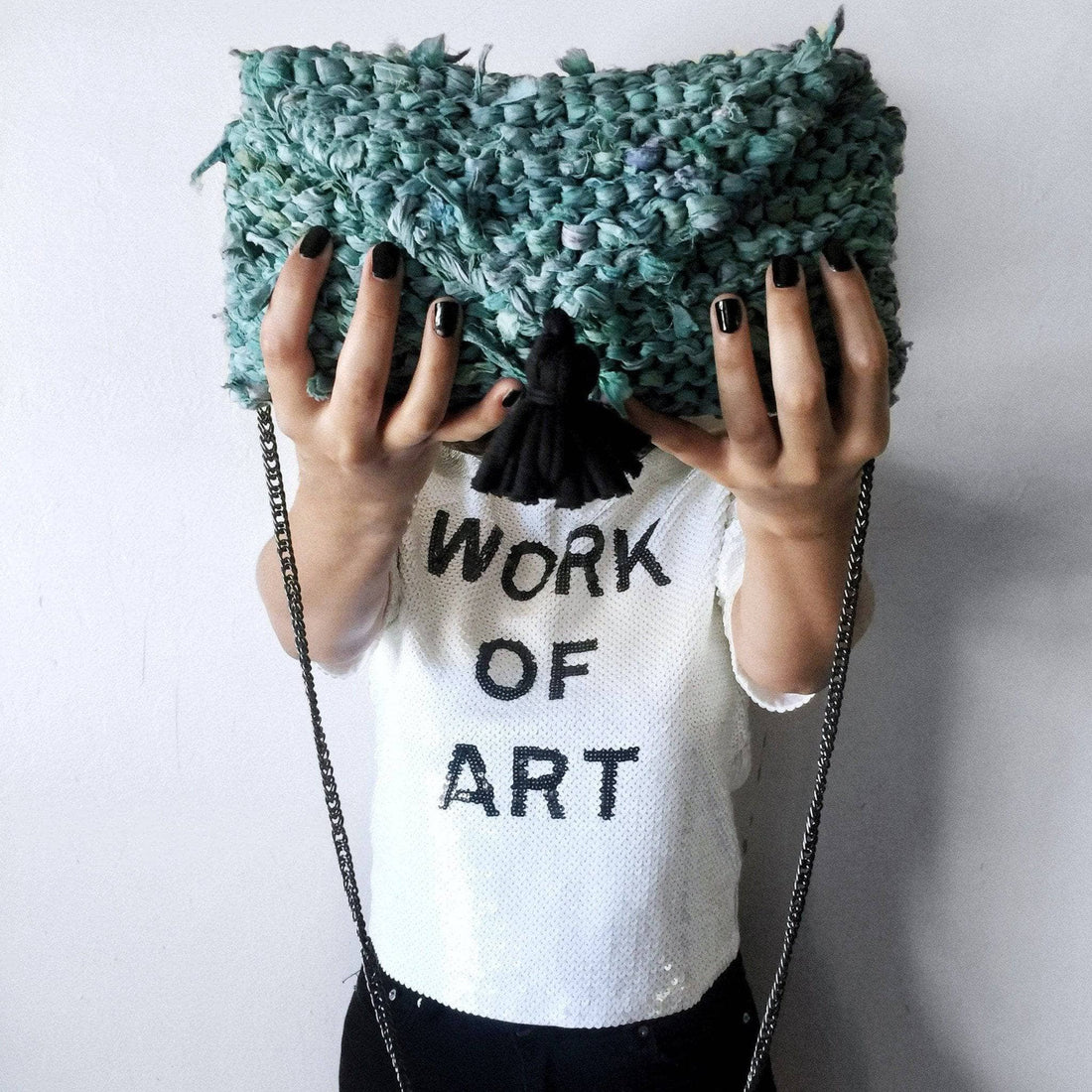 Bohemian Sari Silk Tasseled Clutch Pattern – Teal and Blue